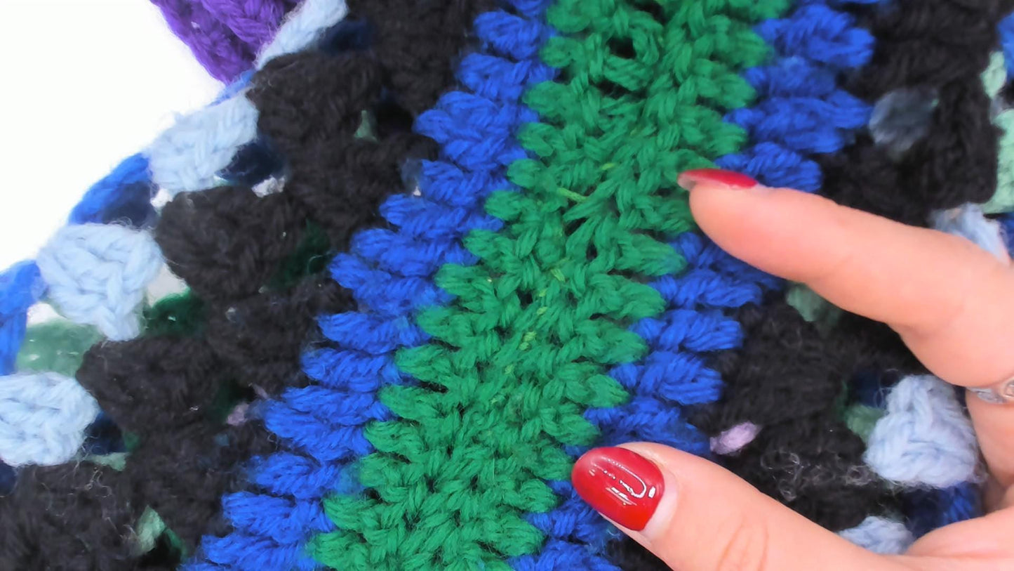 70s Handmade Crochet Granny Square Tank Purple Green Blue Scoop Neck Extra Small