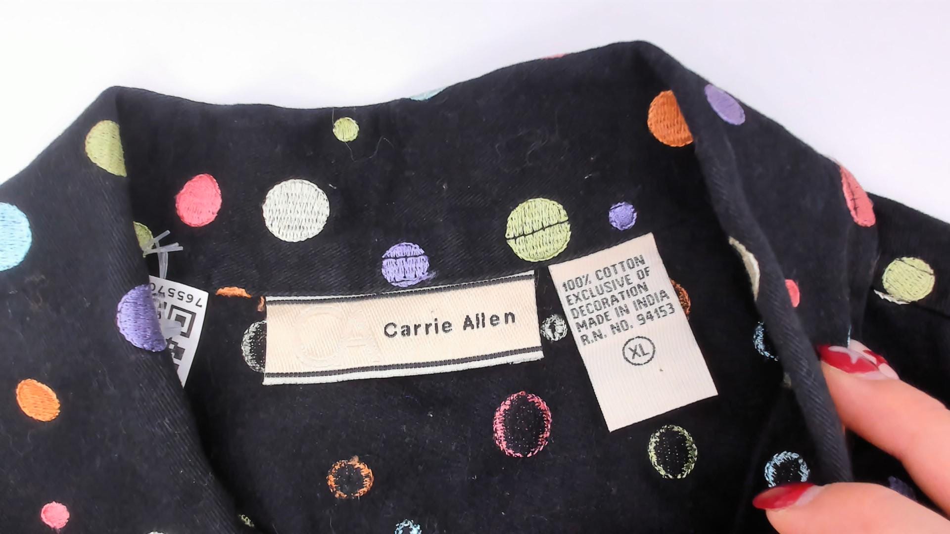 2000s Carrie Allen Polka Dot Cotton Jacket Black Multicolor Button Front Cropped Extra Large