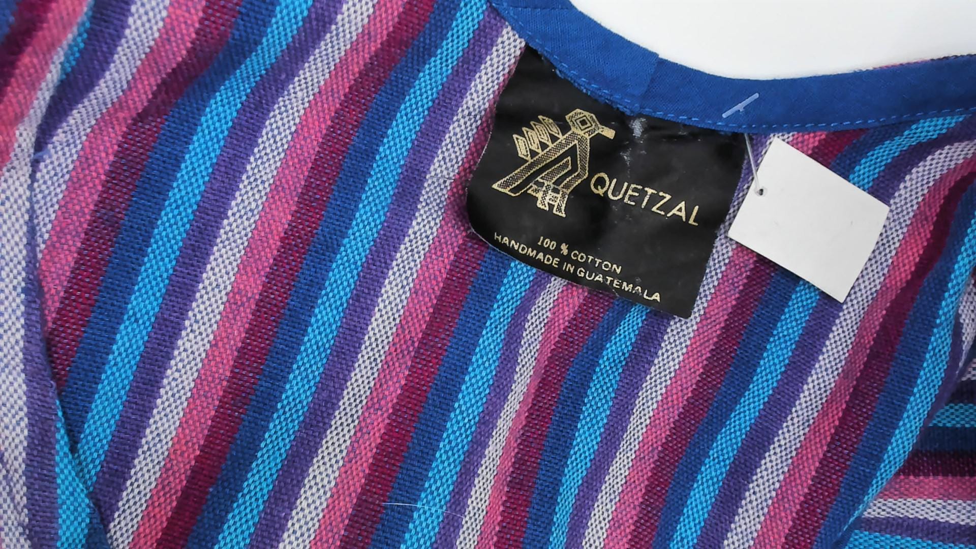 90s Quetzal Striped Cotton Midi Sundress Purple Cobalt Scoop Neck Small