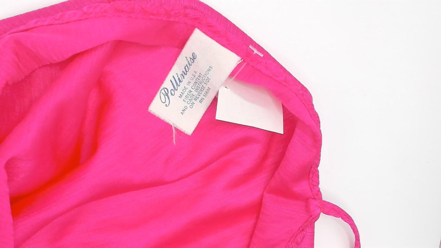 70s Pollinaise Hot Pink Lace Maxi Nightgown Spaghetti Strap Empire Waist Large L