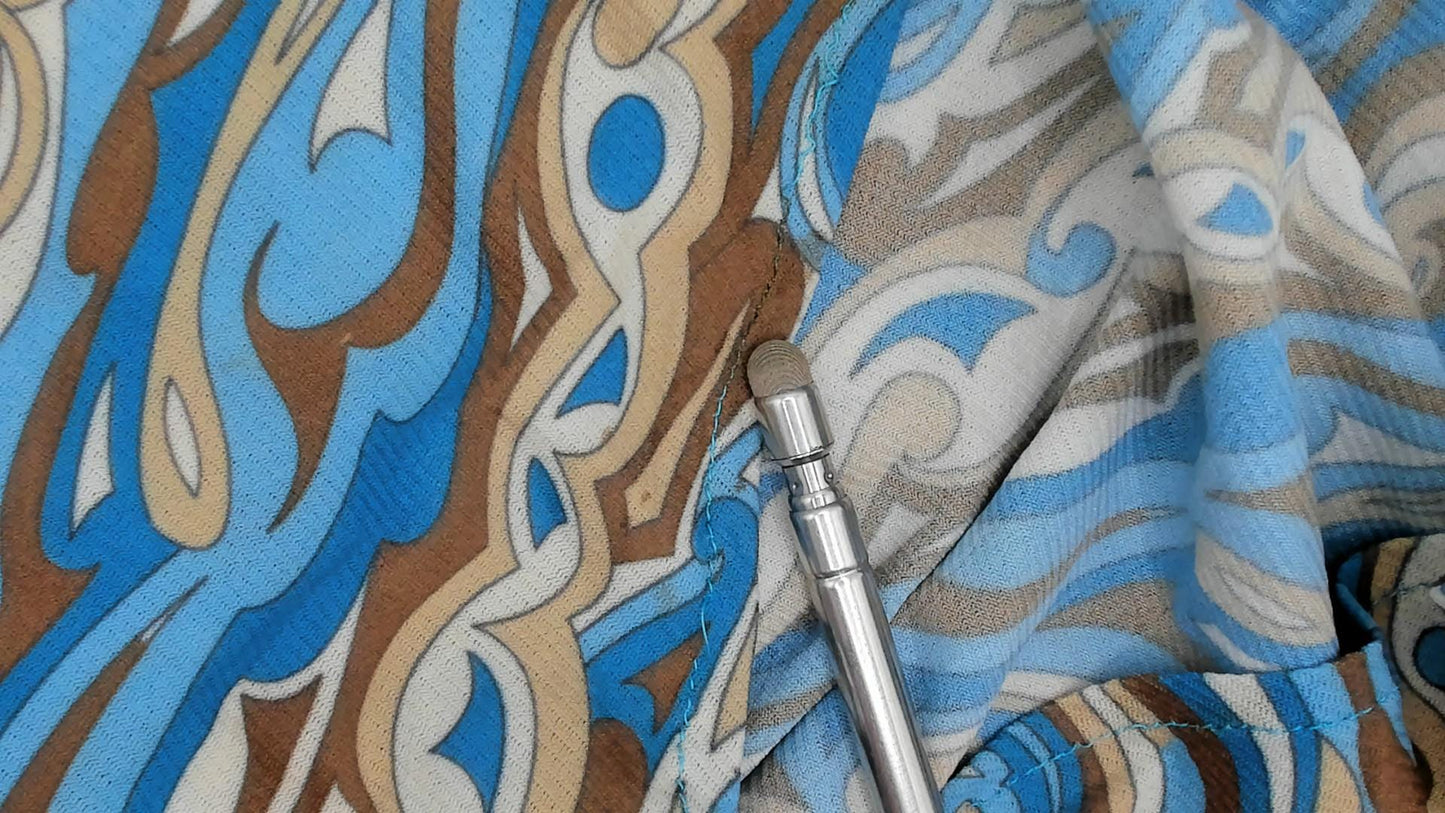 2000s Abstract Swirl Shift Dress V Neck Knee Length Blue Brown Tan Extra Large