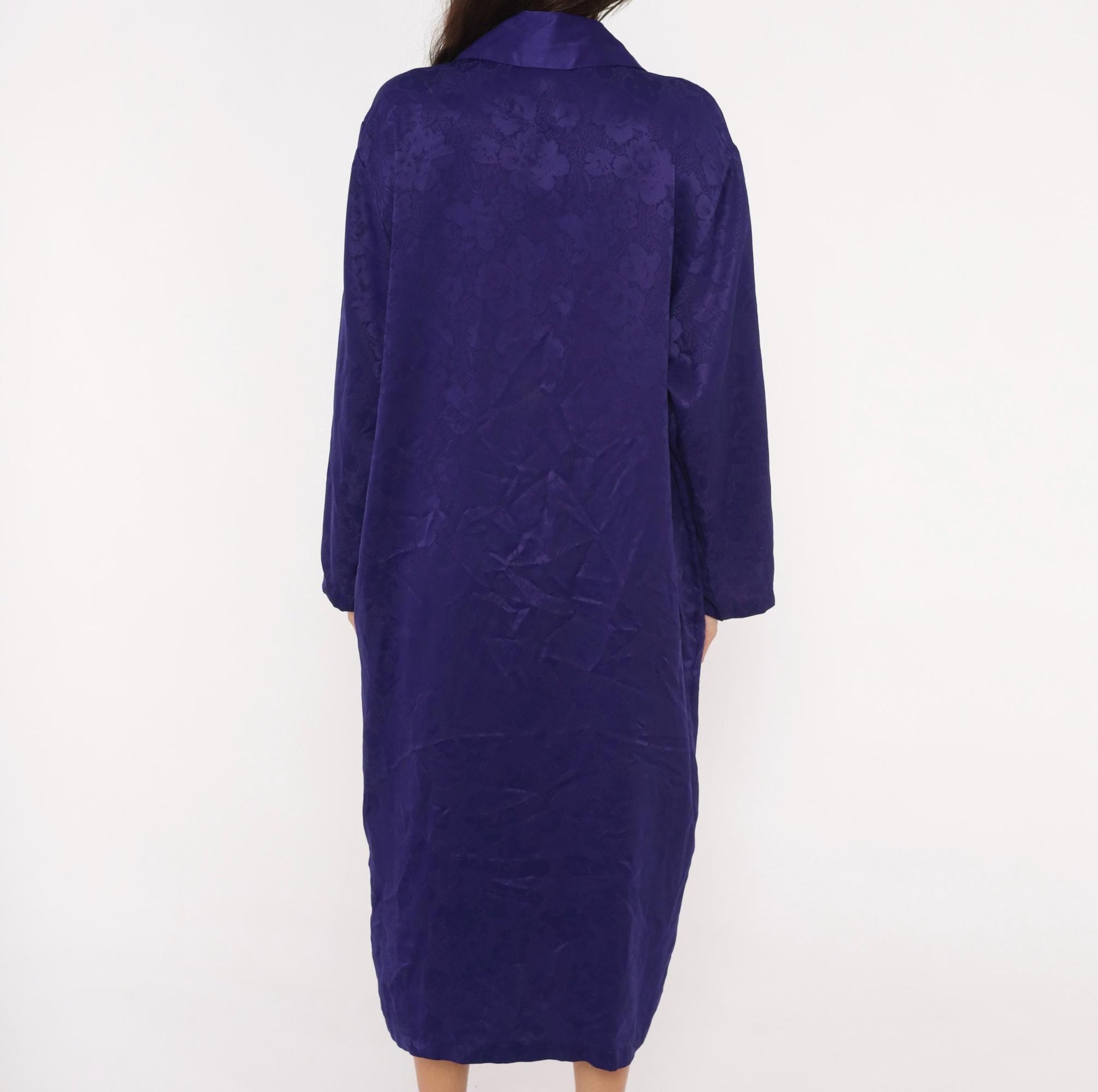 90s Victoria's Secret Purple Jacquard Midi Robe Double Breasted Satin Lapel Small