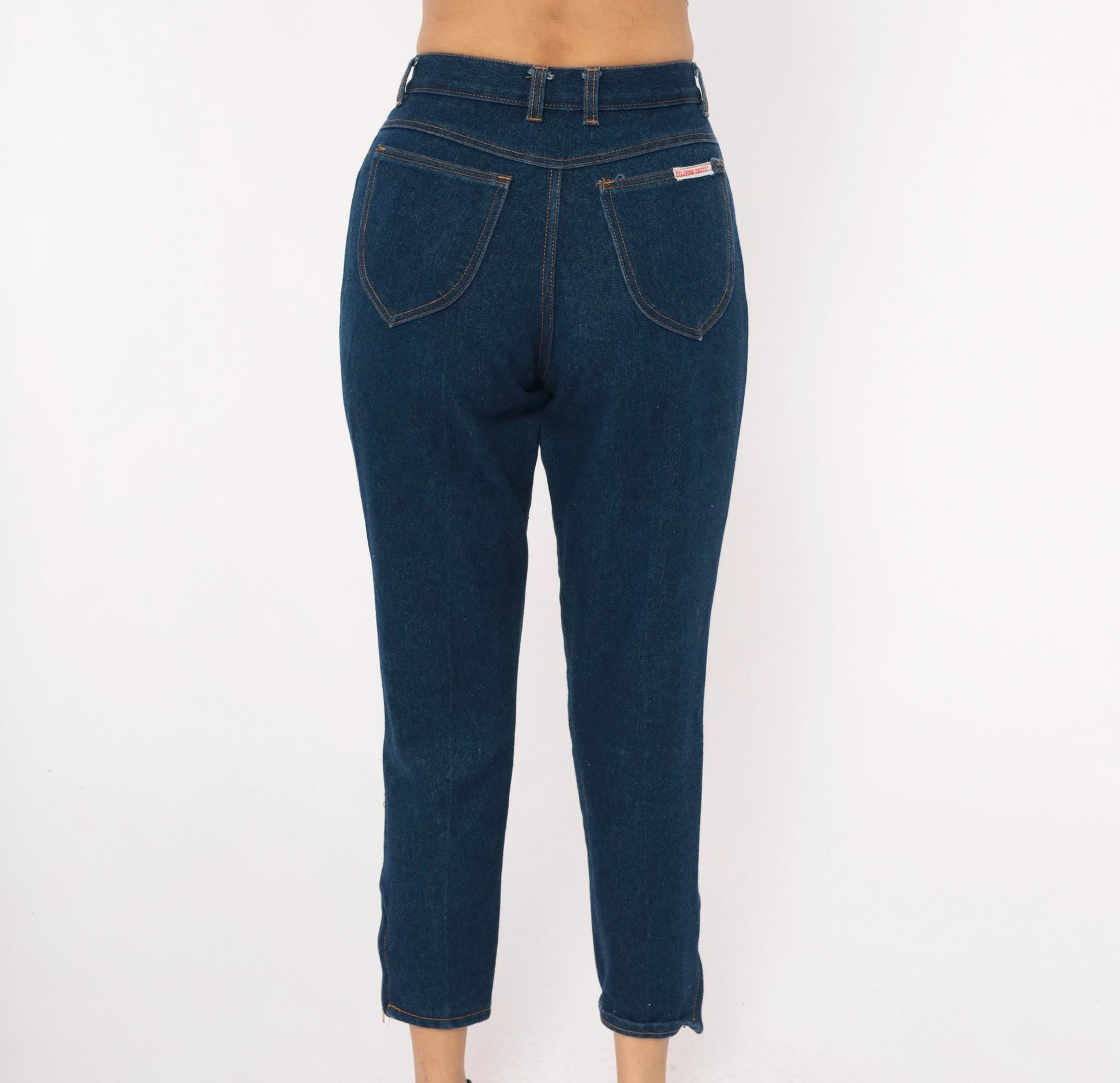 80s Filippo Totti High Waisted Dark Denim Jeans Tapered Leg Navy Small