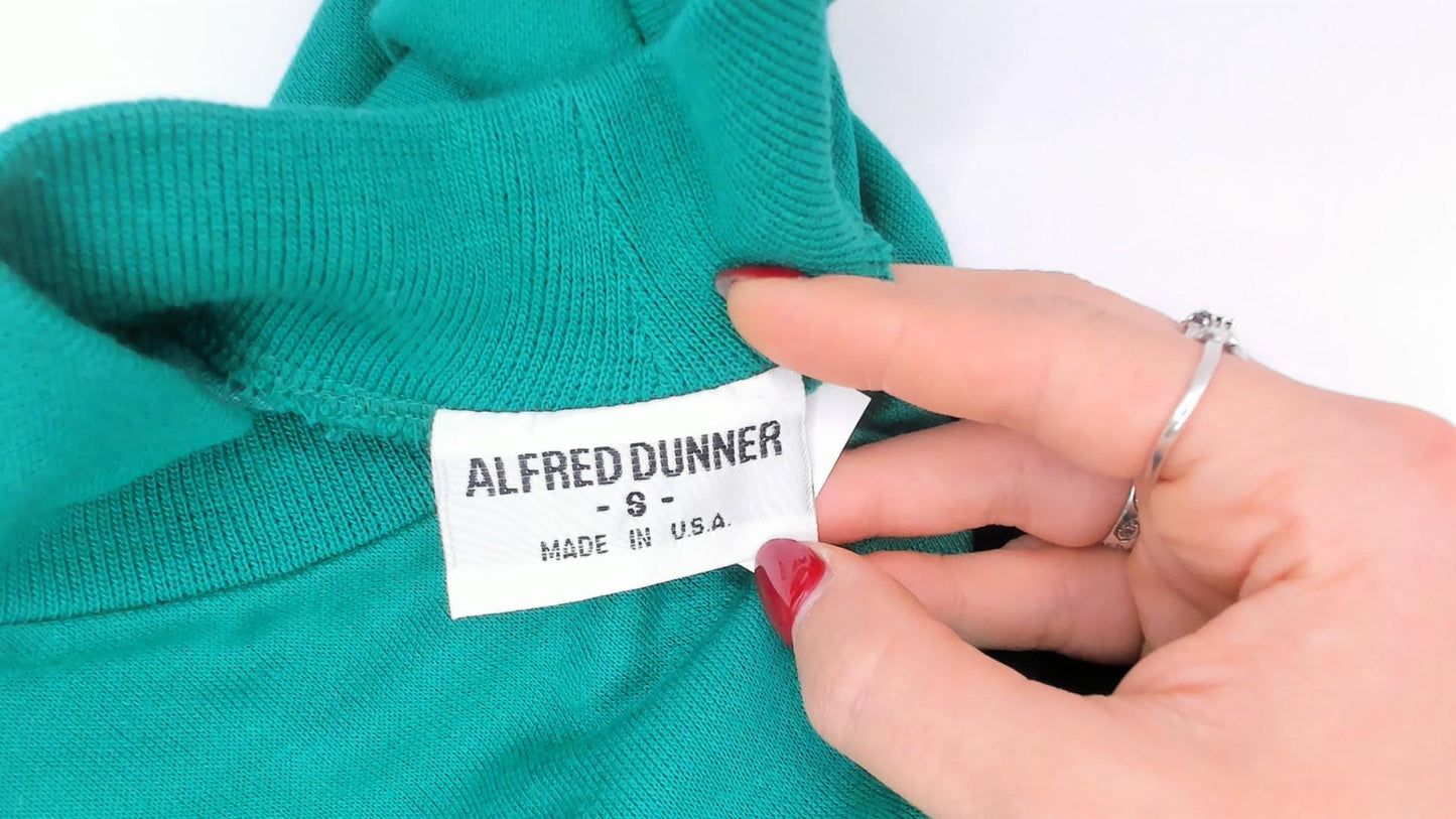 80s Alfred Dunner Mock Neck Sweatshirt Green Houndstooth Plaid Panel Small