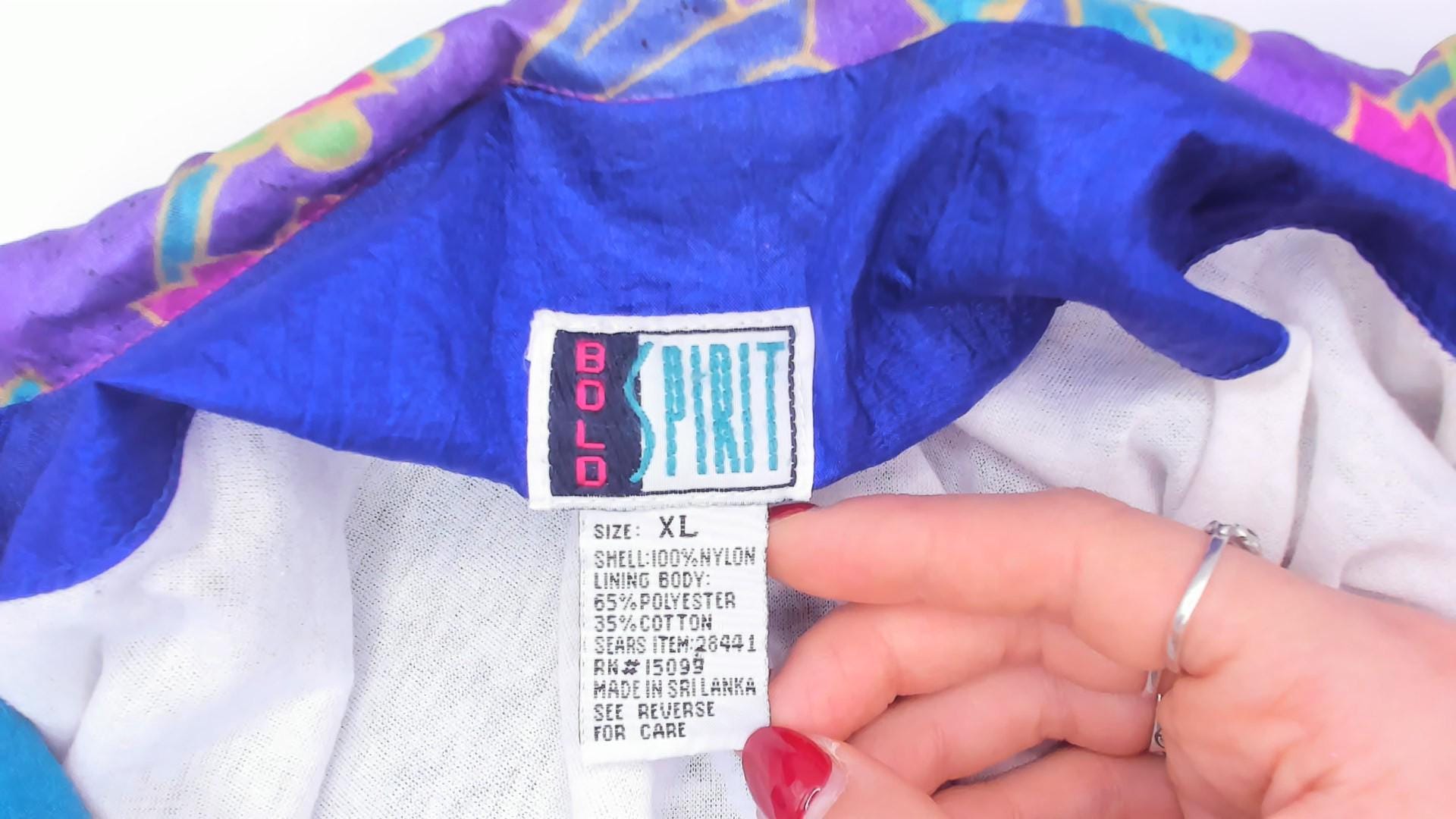 90s Bold Spirit Colorblock Windbreaker Teal Purple Geometric Floral Extra Large XL