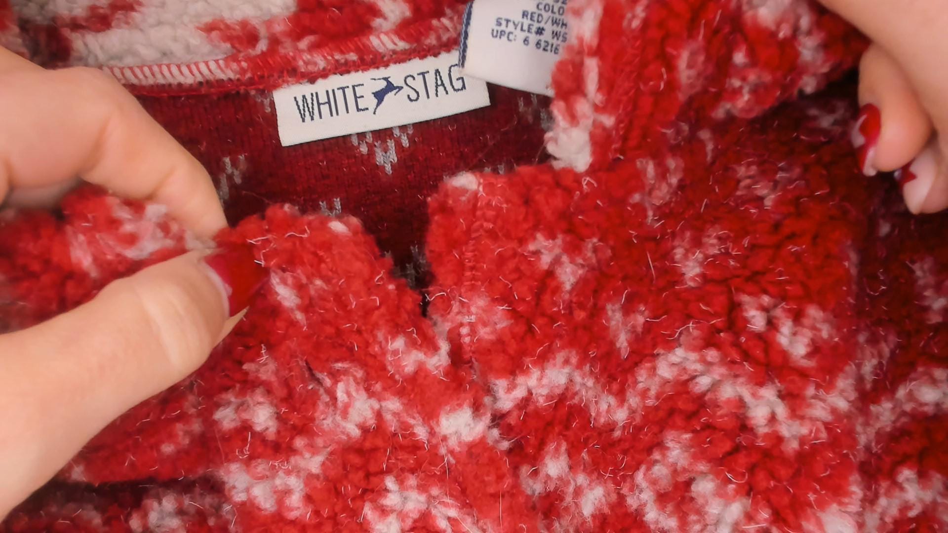 90s White Stag Nordic Fleece Shacket Cranberry Snowflake Fair Isle Large L