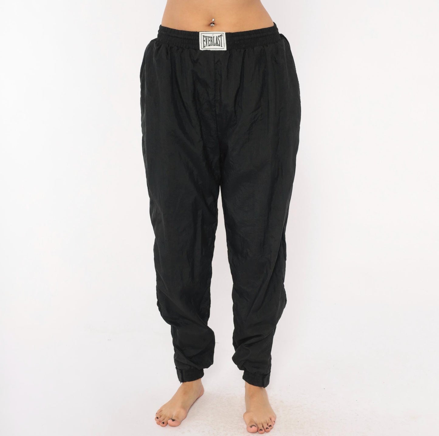 90s Everlast Black Nylon Track Pants Tapered Ankle Zip Medium M
