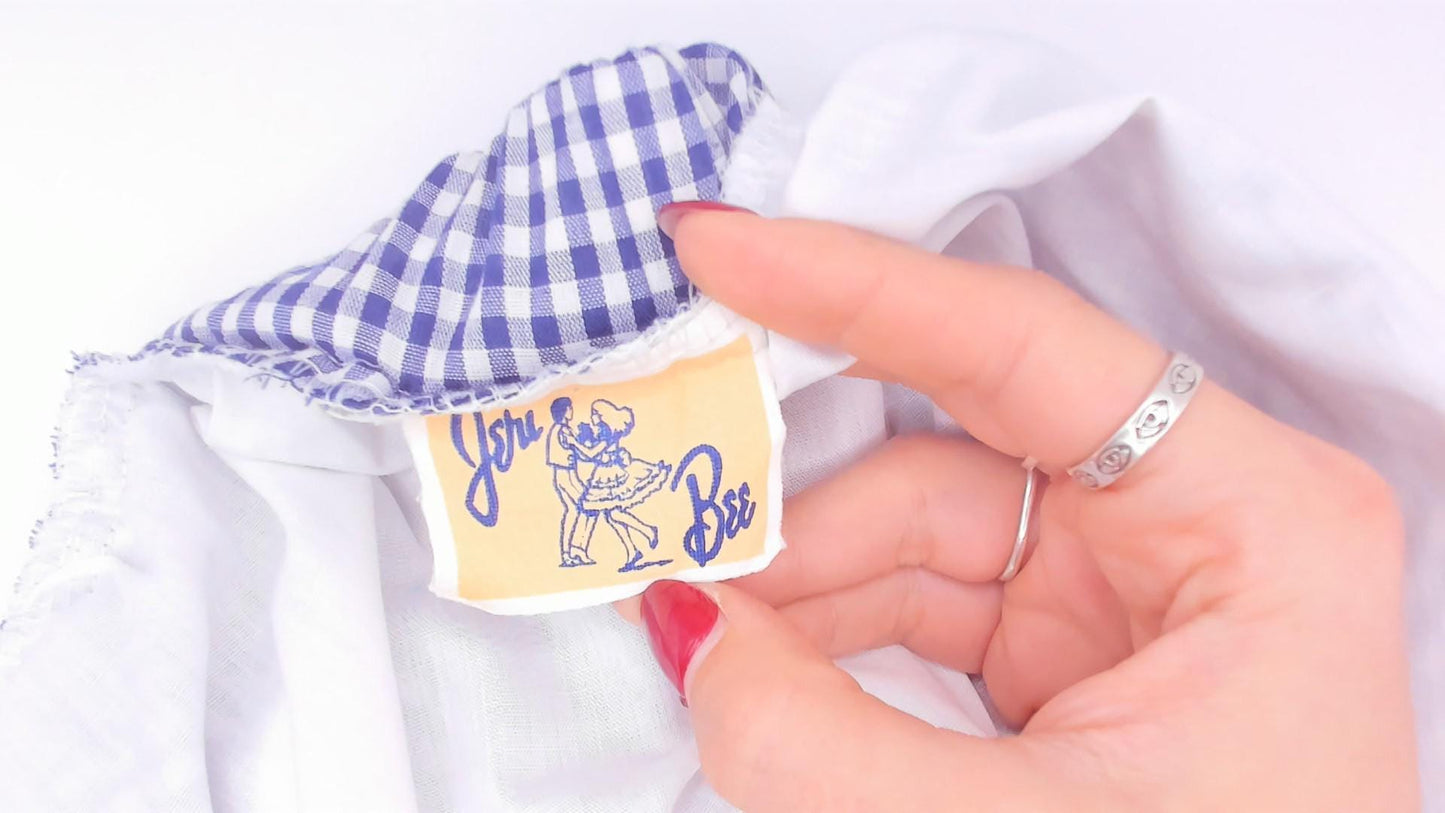 80s Jeri Bee Gingham Circle Skirt Blue White Eyelet Lace Trim Small