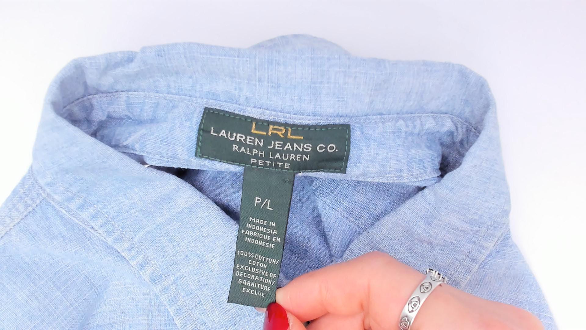 90s Ralph Lauren Jeans Co Chambray Button-Up Shirt Light Blue Cotton Long Sleeve Large L