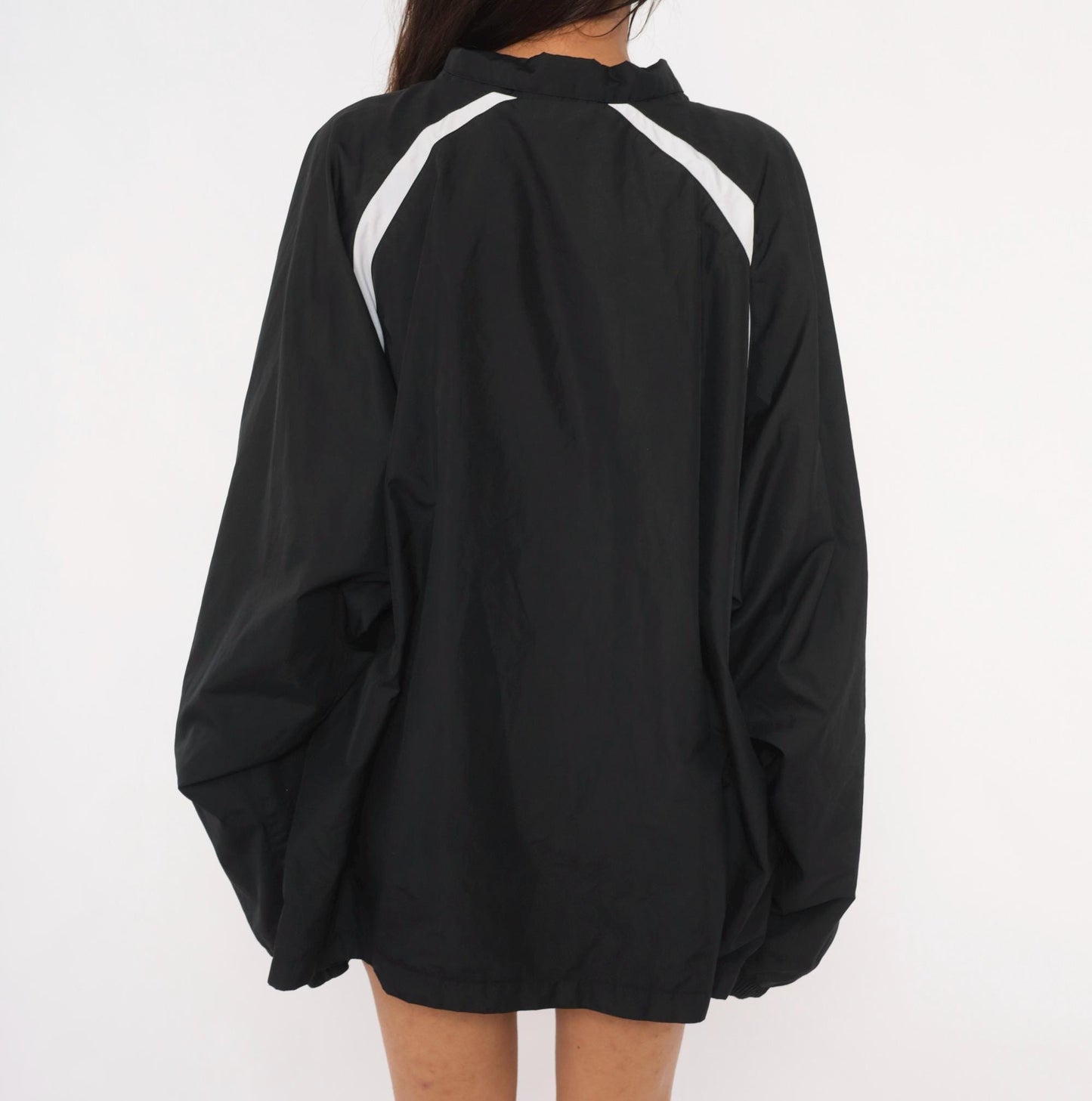 2000s Adidas Black Windbreaker White Stripe Raglan Jacket Plus Size XXL