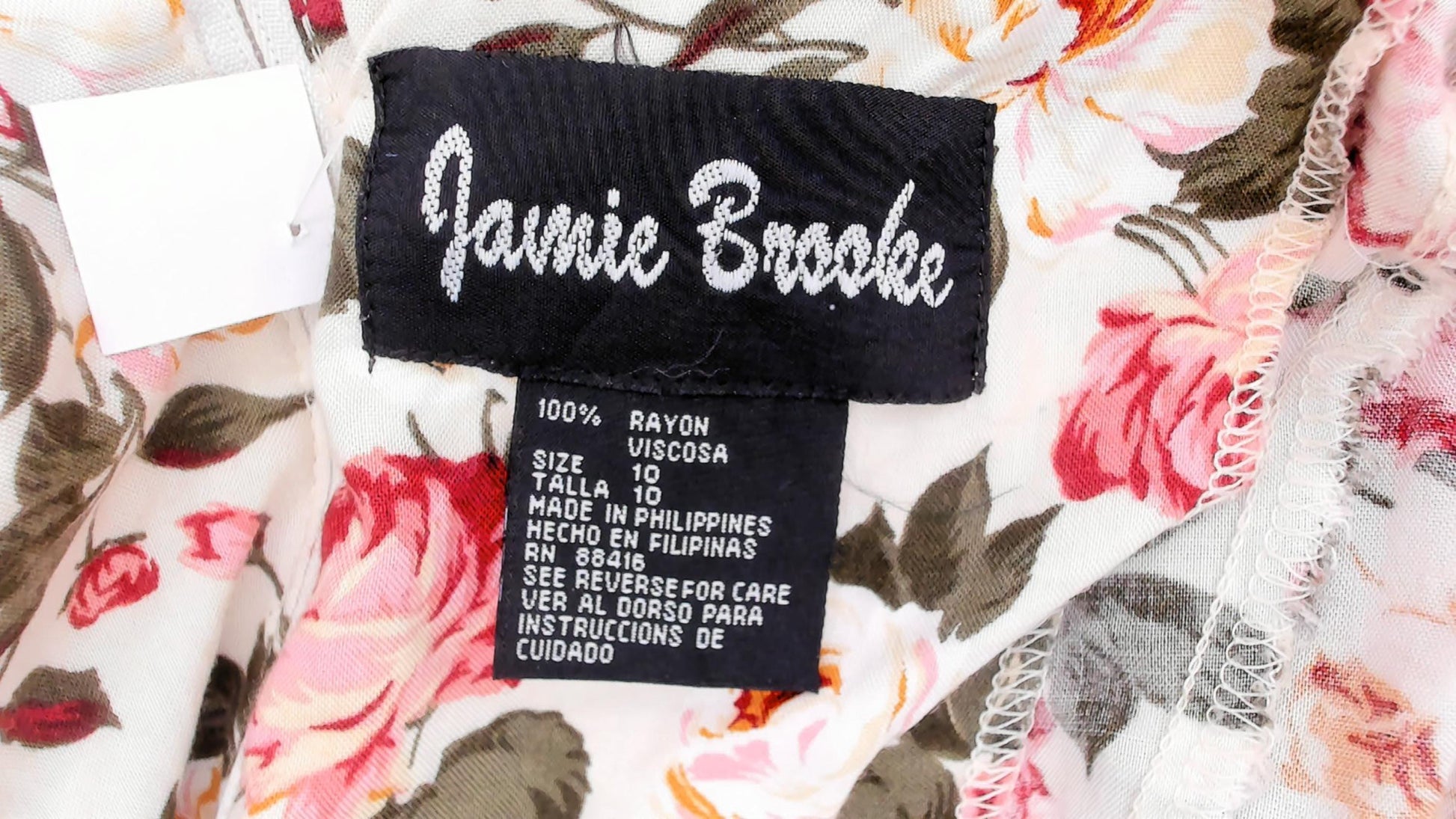 90s Jamie Brooke Midi Dress Cream Floral Tie Front Puff Sleeve Medium M