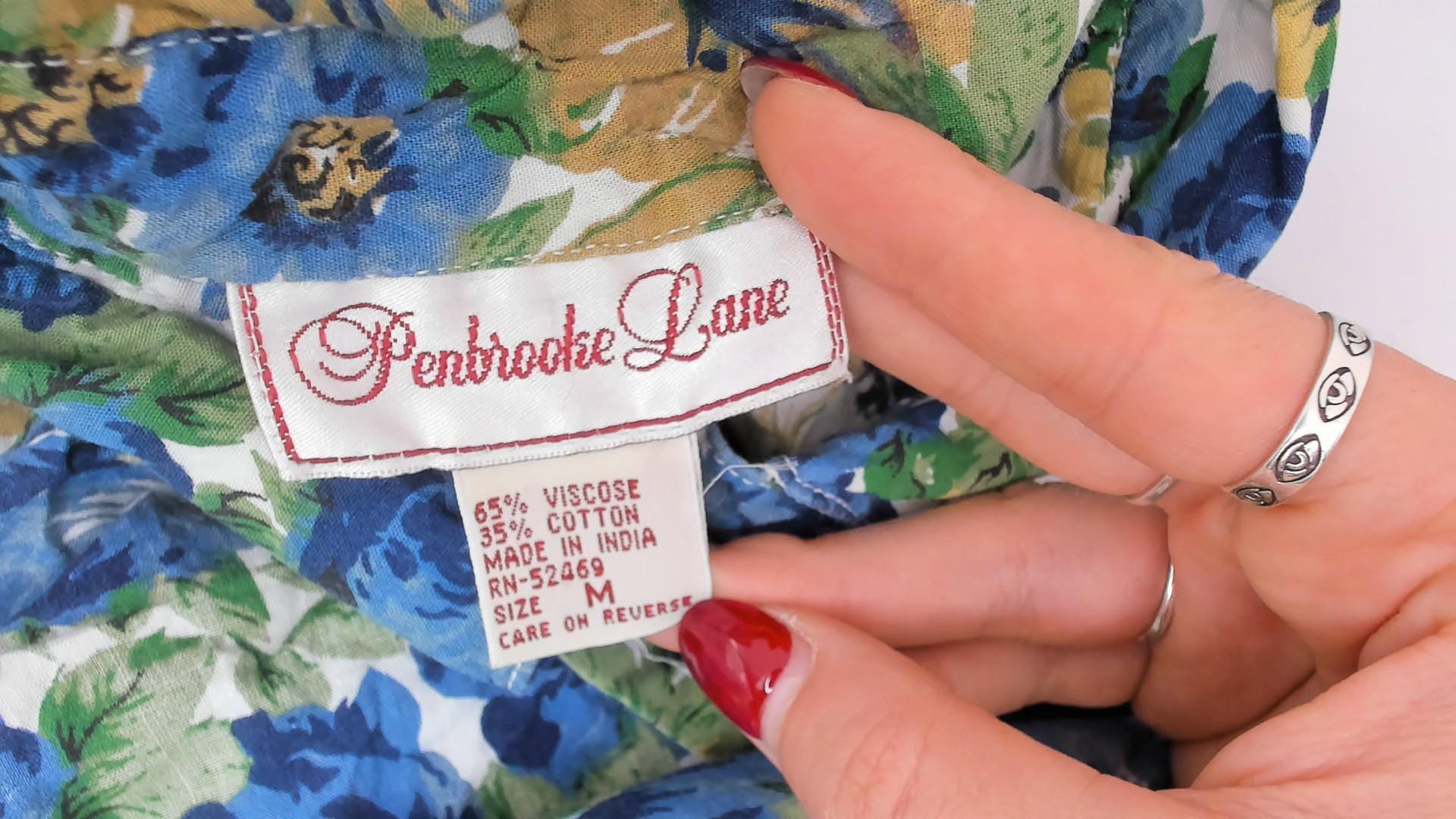 90s Penbrooke Lane Floral Shirtdress Midi Collared Sleeveless Blue Rose Medium M