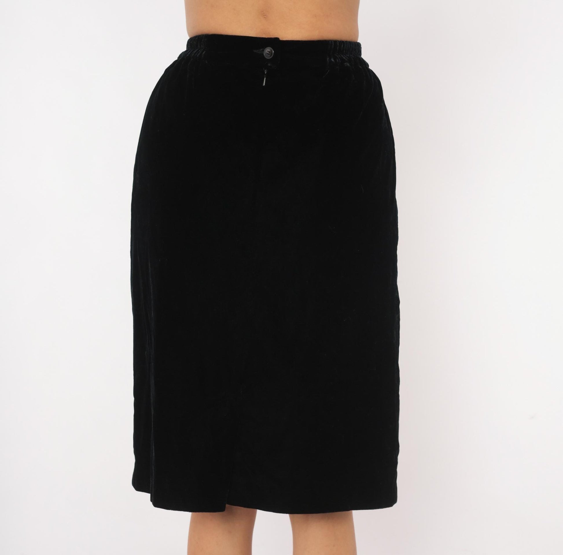 90s TanJay Black Velvet Pencil Skirt Knee-Length Small S