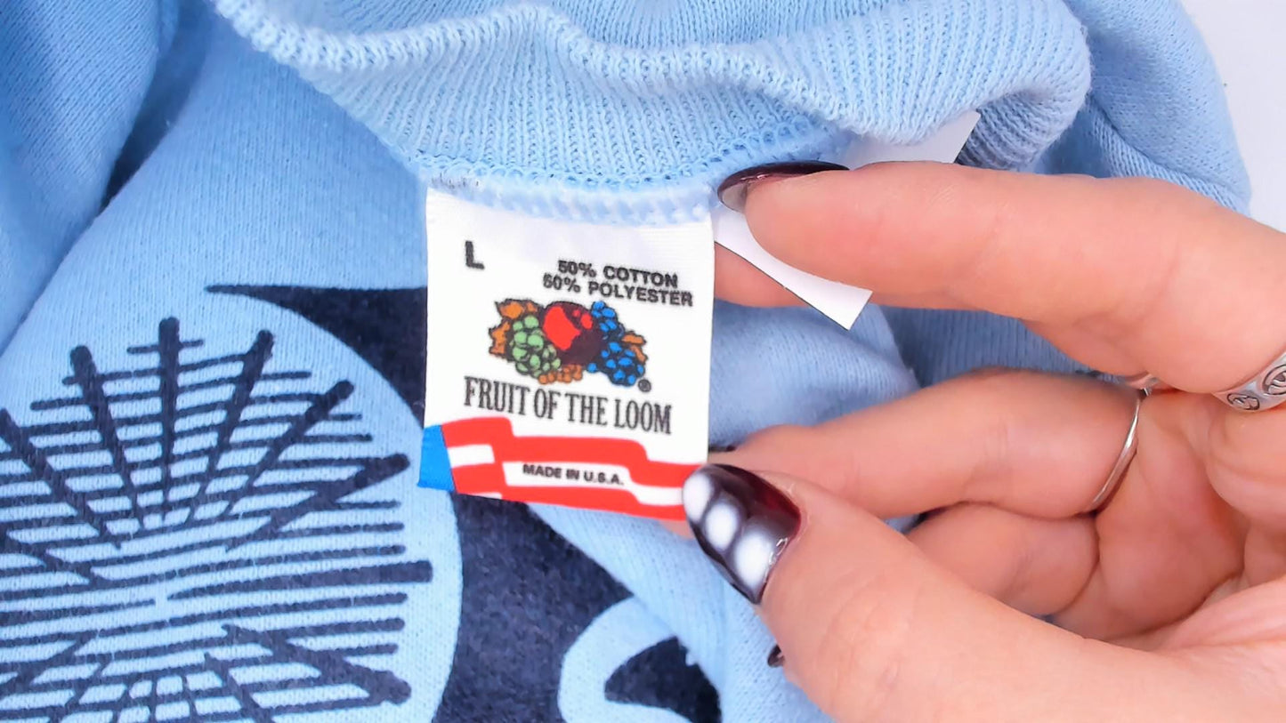 80s Fruit of the Loom Bay View Shade Inc Raglan Sweatshirt Powder Blue Large L