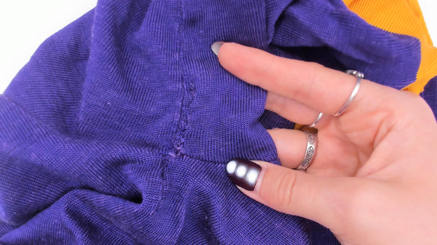 70s Purple Gold Striped V-Neck Pullover Jersey Long Sleeve Small