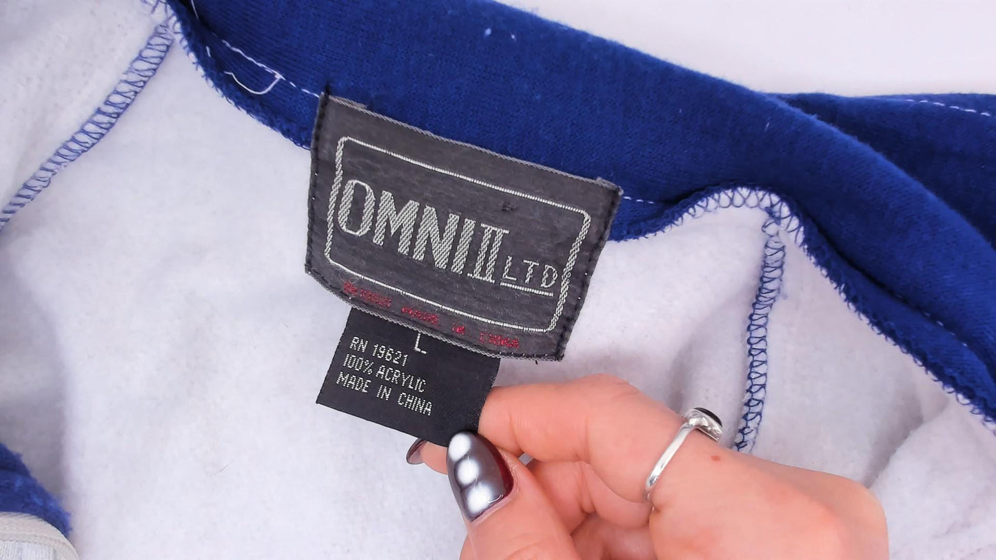 80s Omni LTD Colorblock Zip Sweatshirt Grey Cobalt Striped Large L