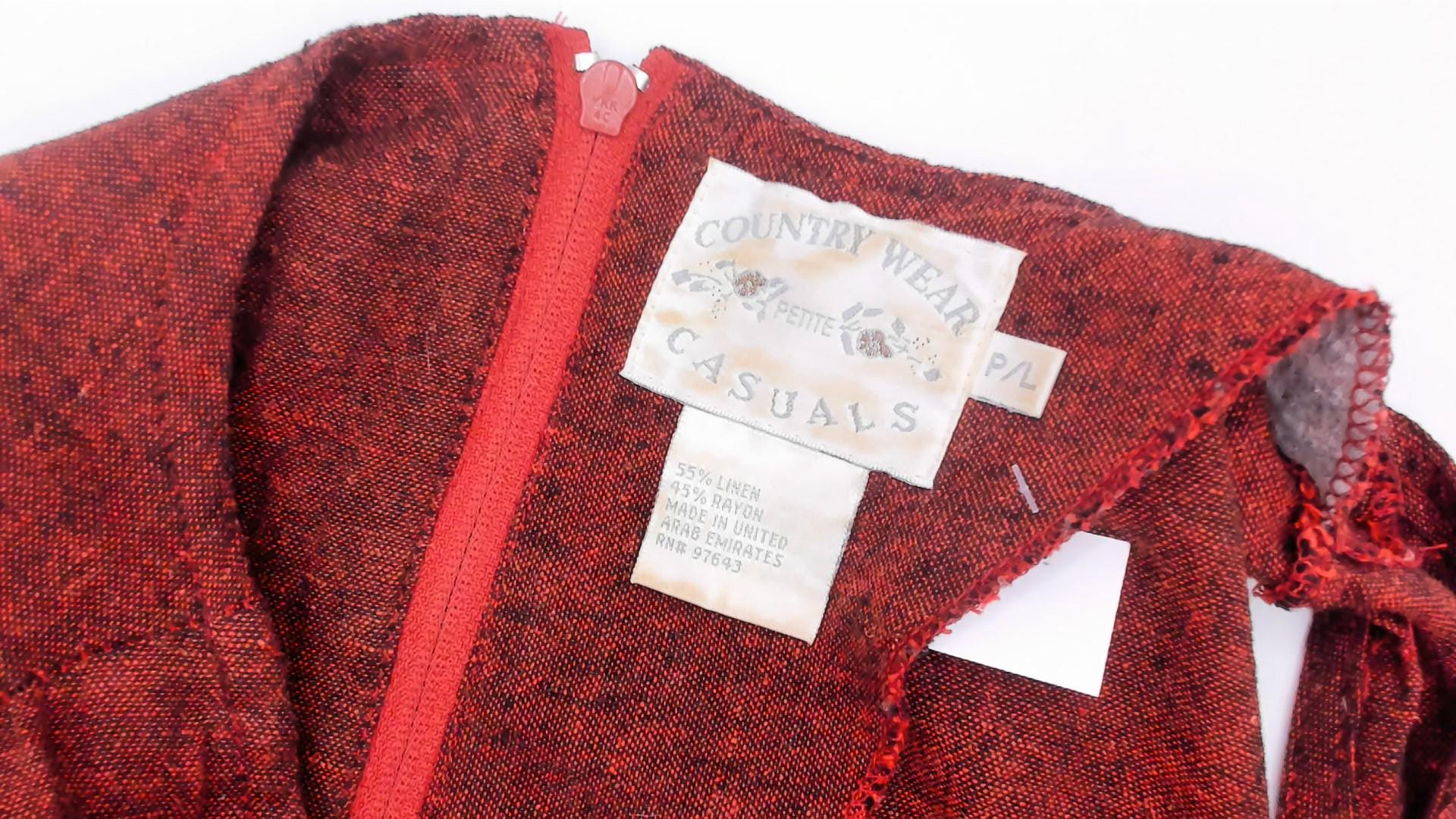 90s Country Wear Casuals Burgundy Linen Maxi Dress Floral Embroidery Large Petite