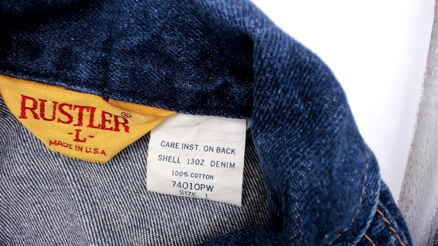 80s Rustler Dark Wash Denim Jacket Cotton Pointed Collar Medium
