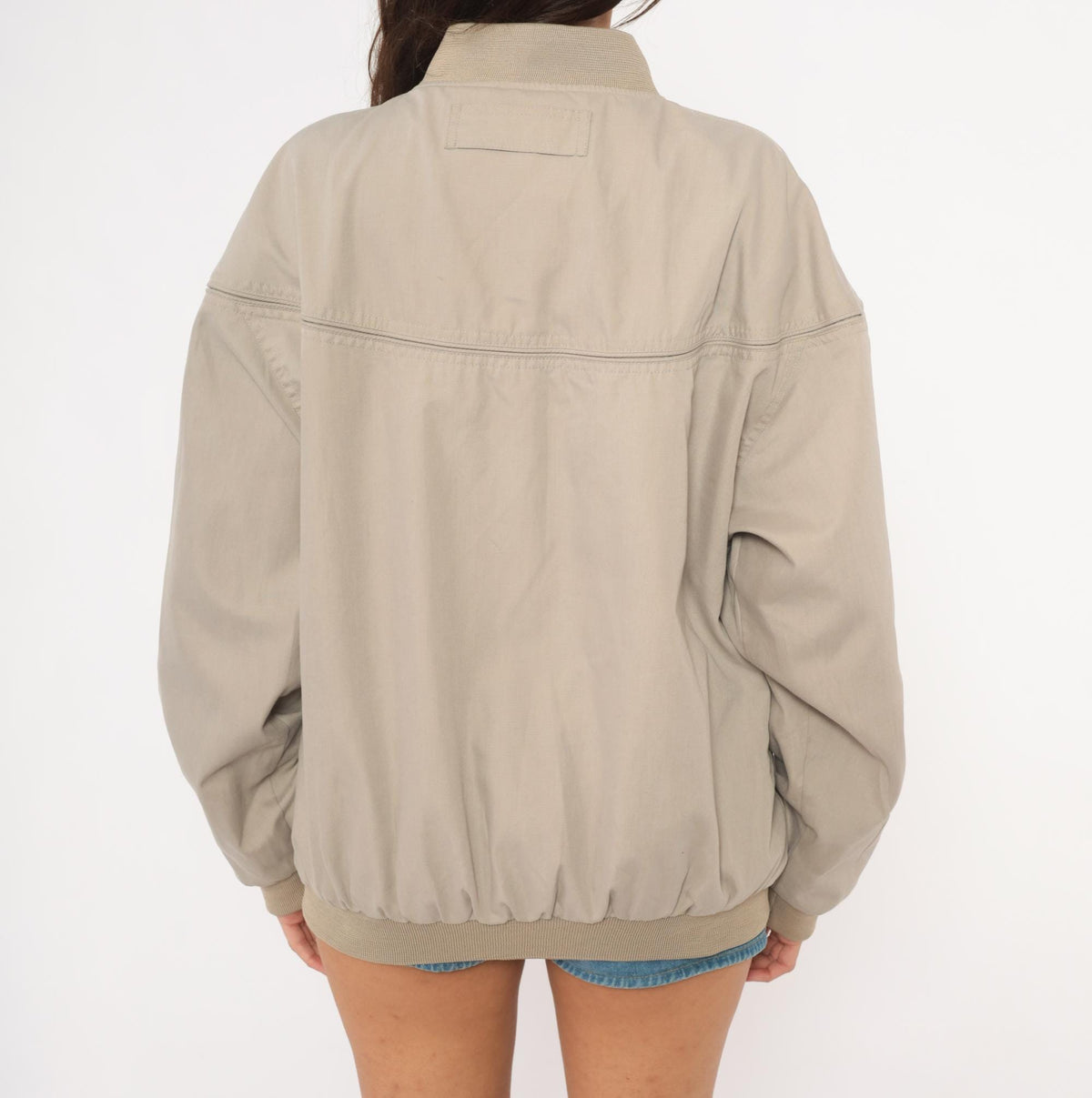 80s Windbreaker Bomber Jacket Tan Ribbed Knit Collar Small