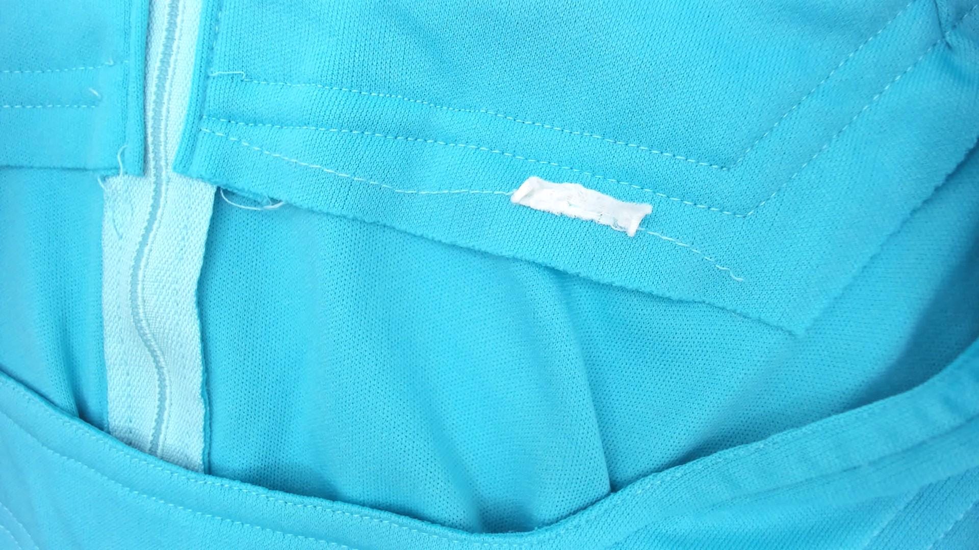 70s Aqua Babydoll Mini Dress Empire Waist Tie Side Long Sleeve Medium M