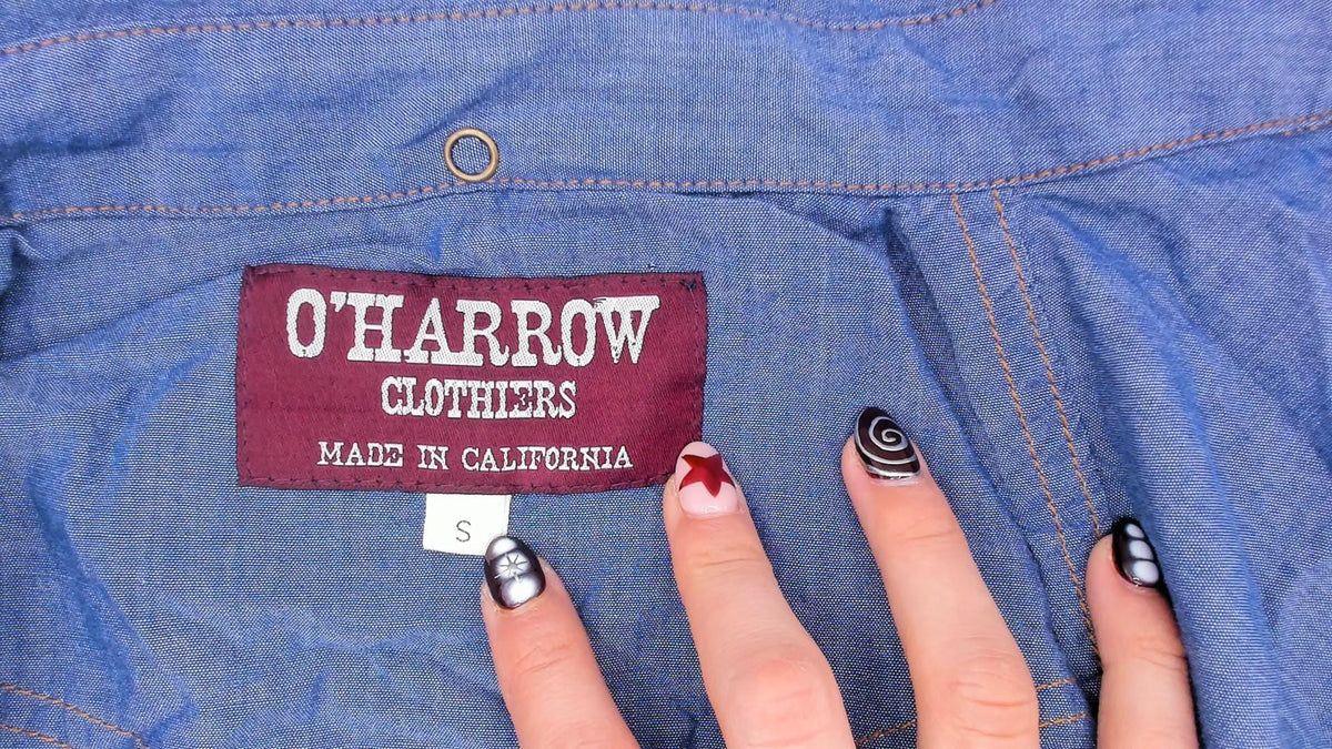 80s O'Harrow Western Chambray Shirt Pearl Snap Button Blue Cotton Small