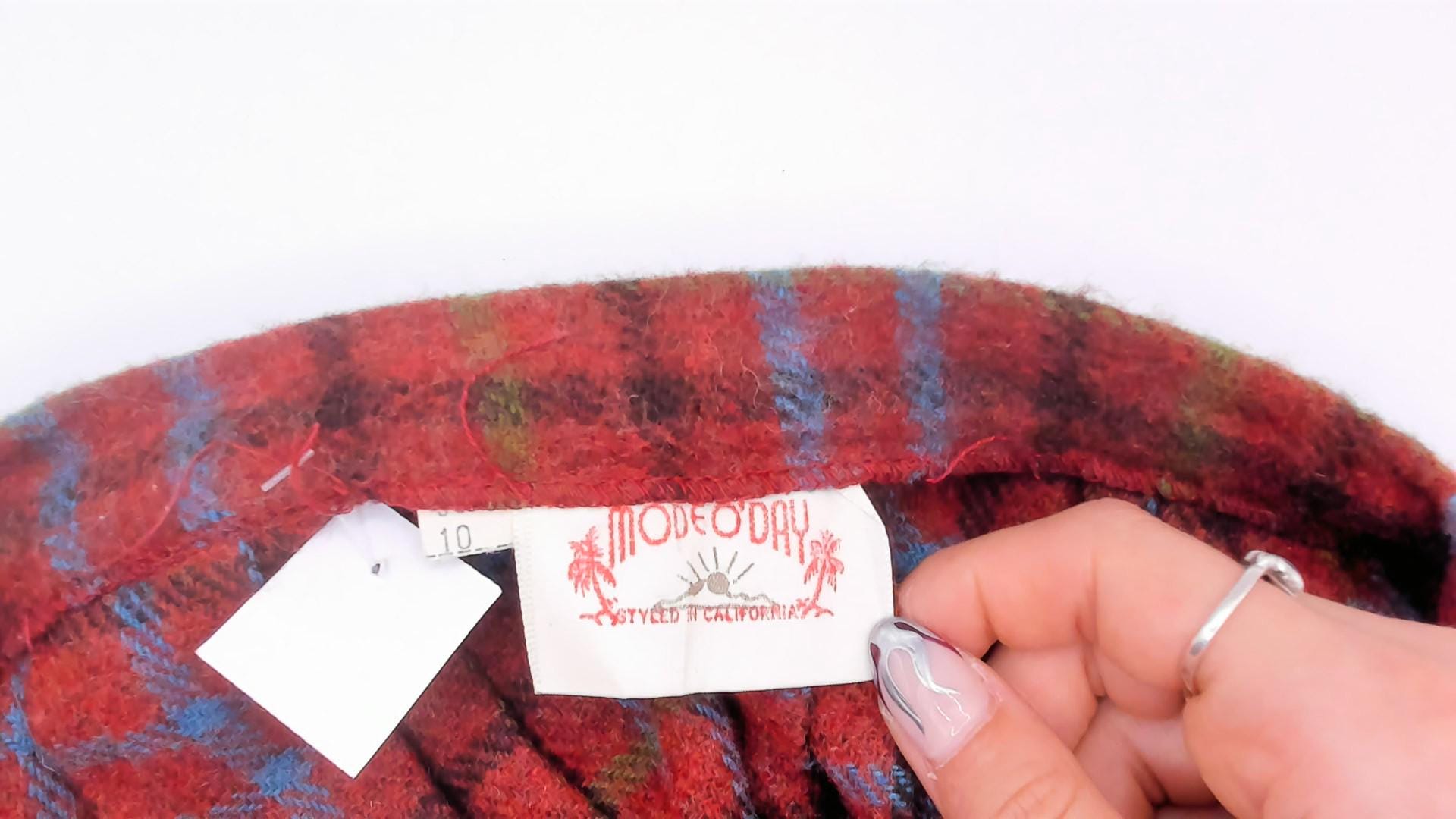 60s Mode O Day Wool Plaid Pleated Skirt Burgundy Tartan Knee-Length Extra Small XS