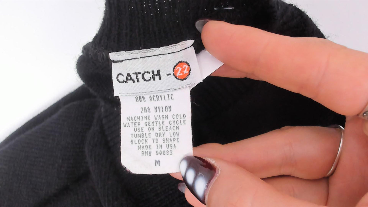 90s Catch 22 Color Block V-Neck Sweater Black Olive Green Small