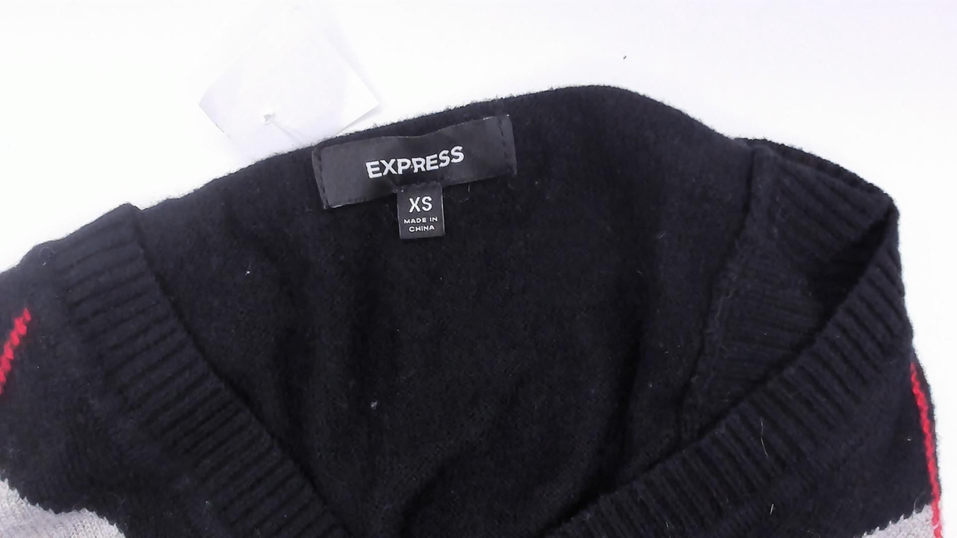 2000s Express Argyle Sweater Vest V-Neck Black Grey Red Diamond Knit XS
