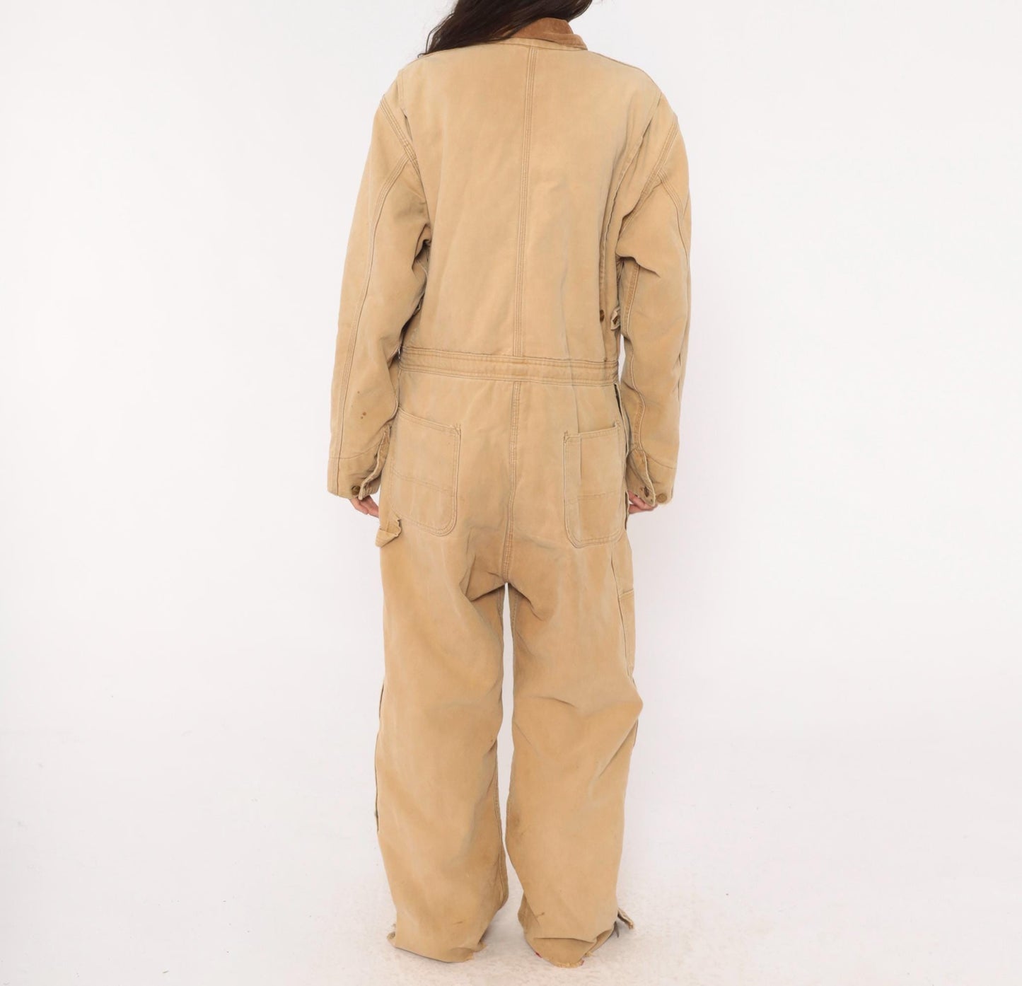 90s Carhartt Insulated Duck Canvas Coveralls Tan Distressed XXL