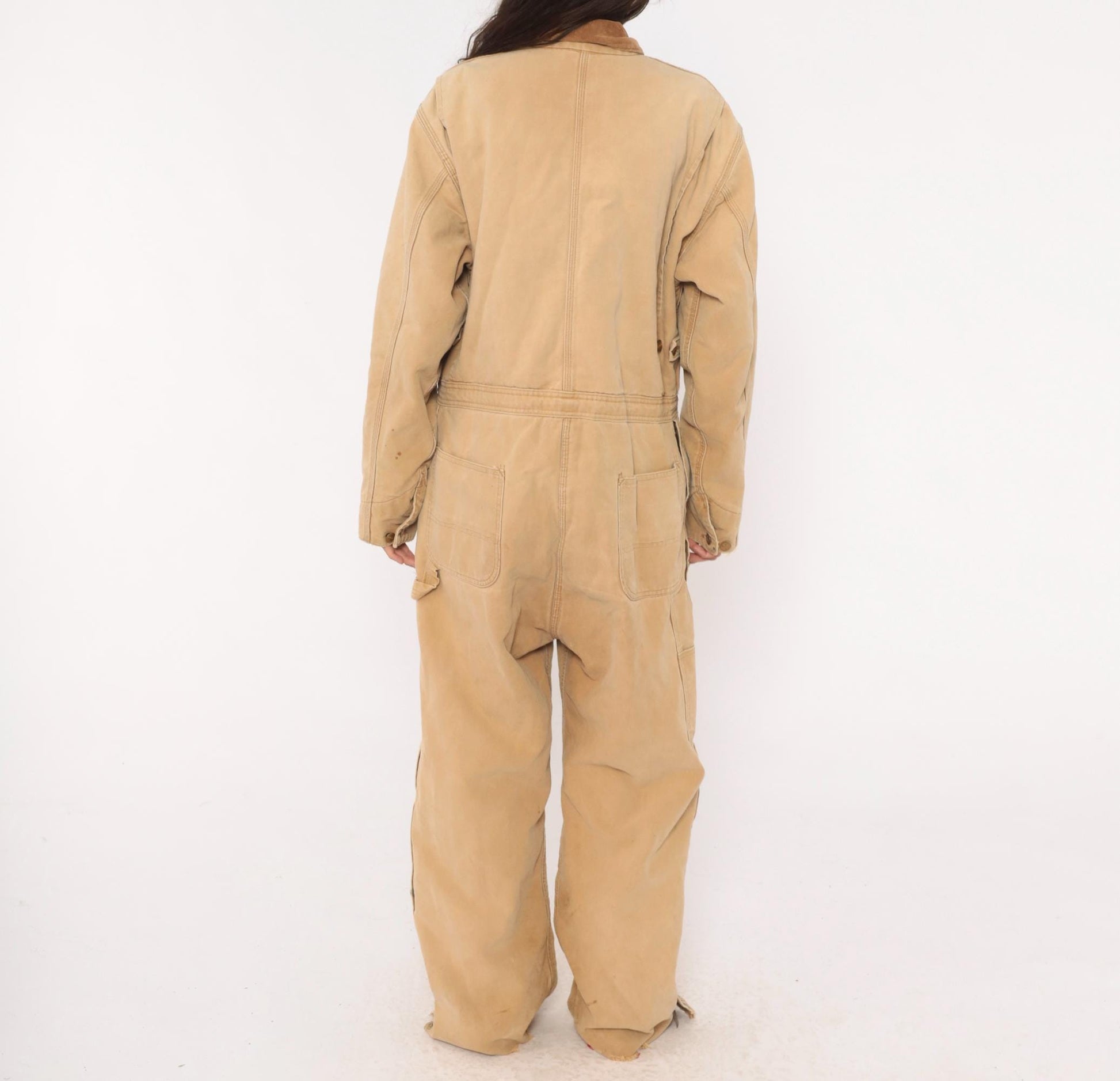 90s Carhartt Insulated Duck Canvas Coveralls Tan Distressed XXL