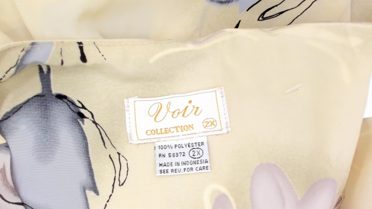 90s Voir Floral Button Front Midi Dress Olive Watercolor Print Plus Size XXL