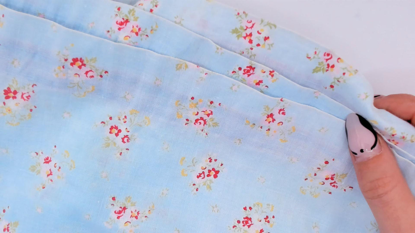 80s Baby Blue Floral Embroidered Nightgown Cotton Tie Shoulder Small