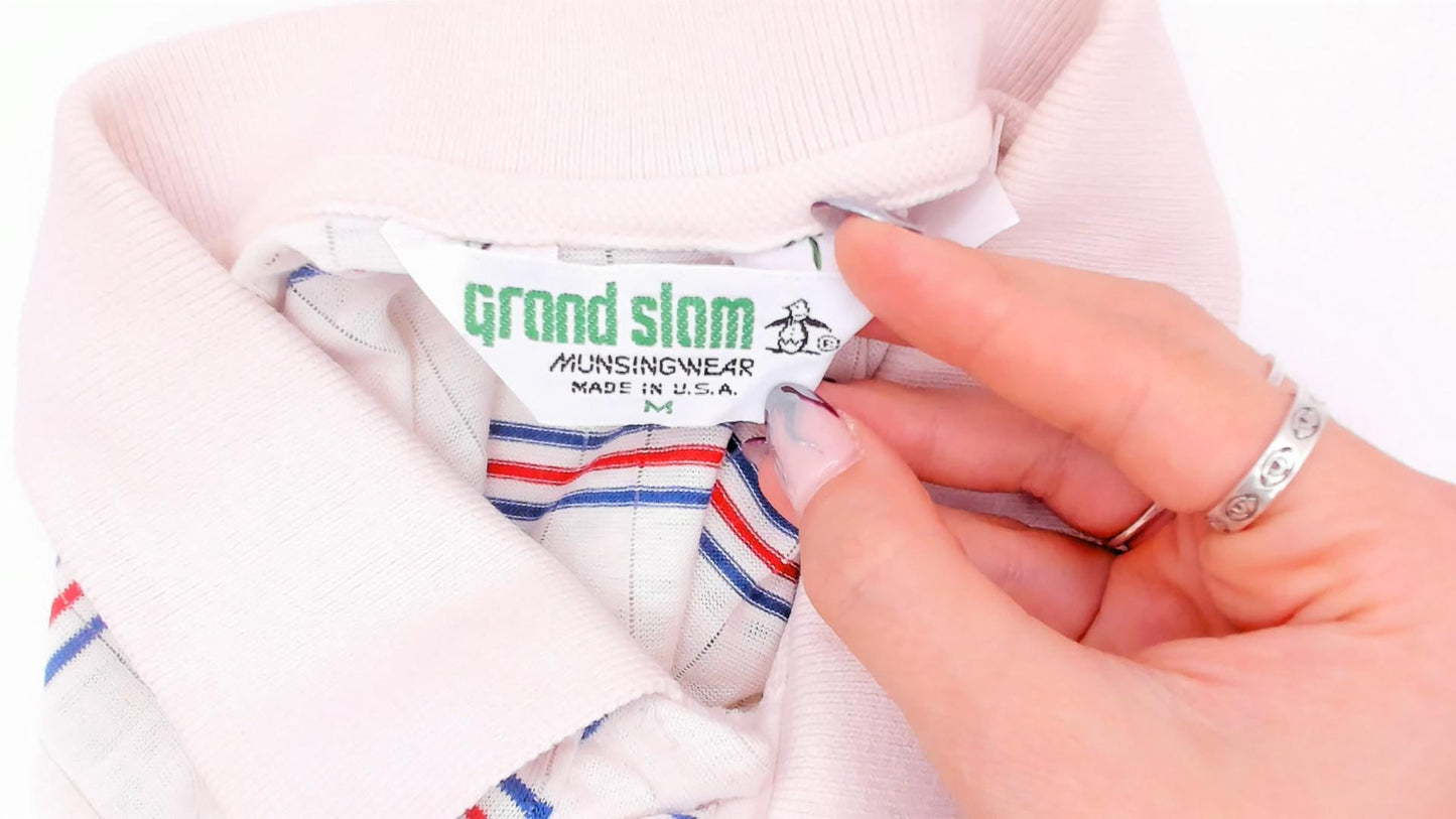 80s Grand Slam Penguin Striped Polo Shirt Red Navy Cream Medium