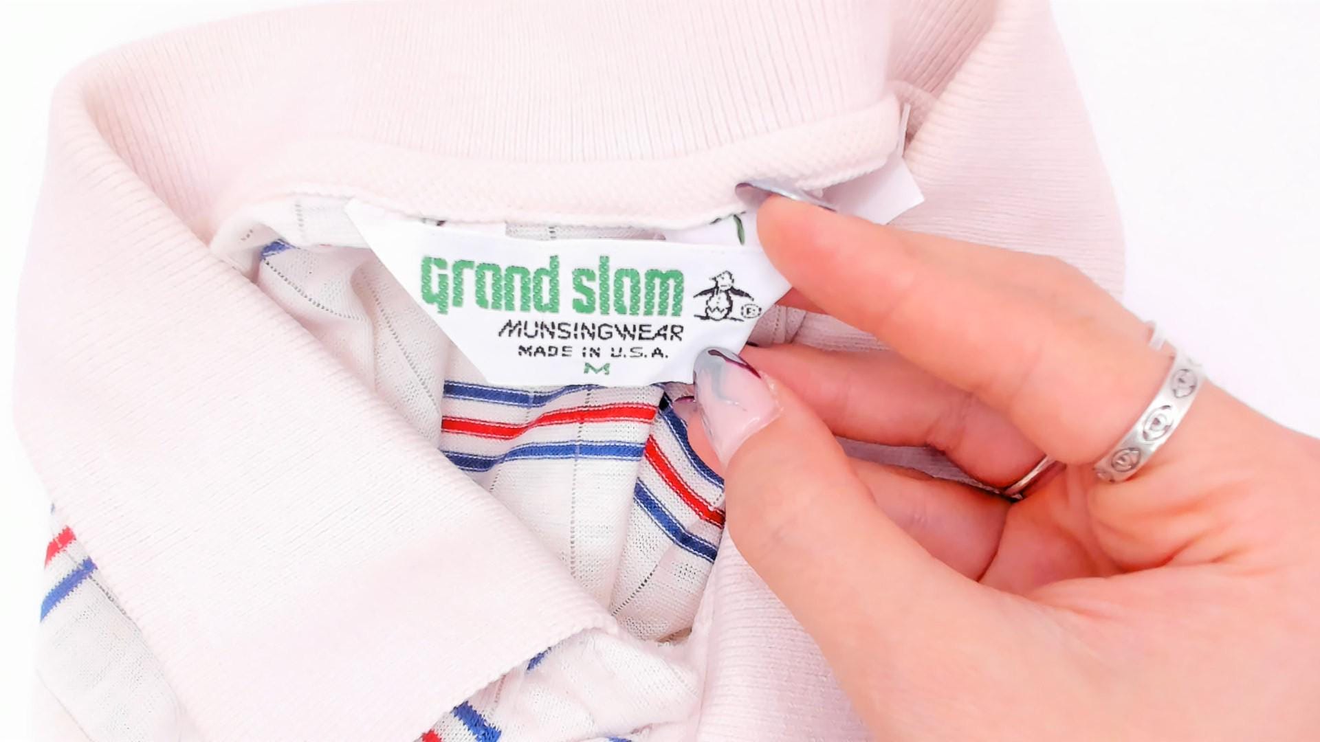 80s Grand Slam Penguin Striped Polo Shirt Red Navy Cream Medium
