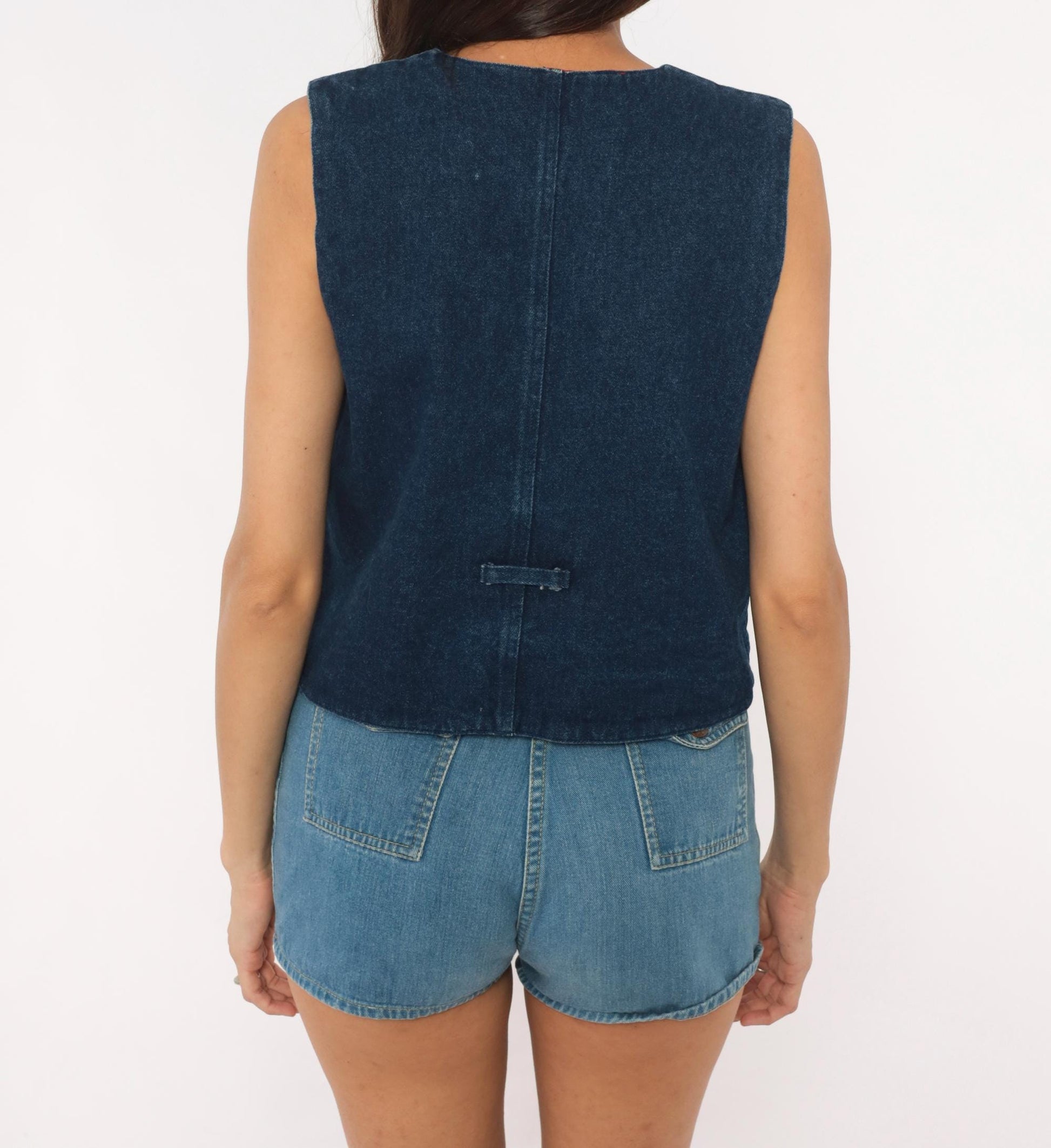 80s Van Heusen Reversible Denim Vest Navy Blue Red Paisley Cotton Small
