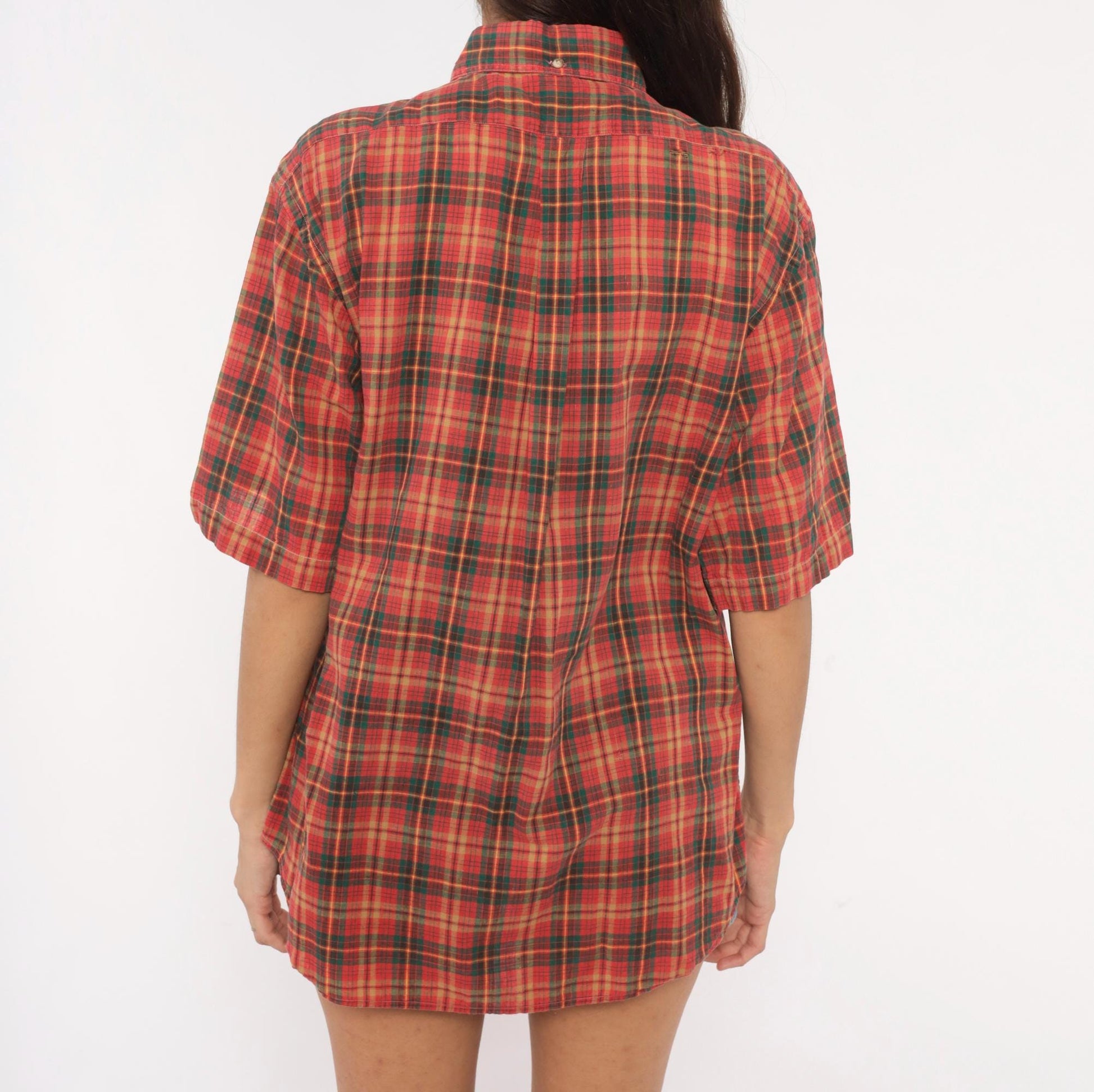 90s Resilio Red Plaid Cotton Button-Down Shirt Short Sleeve Small
