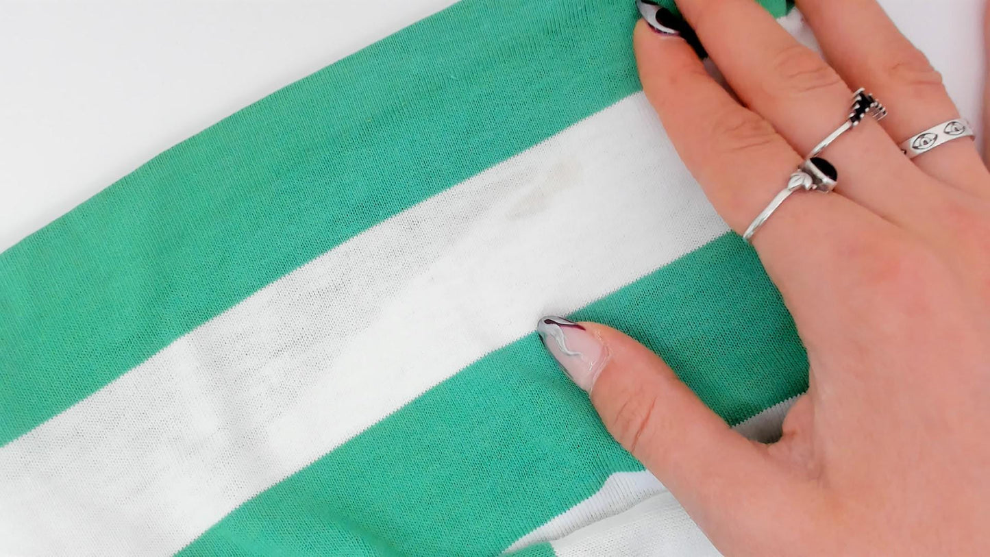 80s Striped T-Shirt White Green Crew Neck Short Sleeve Cotton Medium