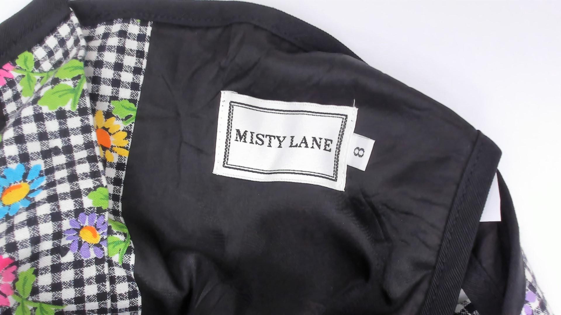 90s Misty Lane Gingham Daisy Shift Dress Cotton Black White Small