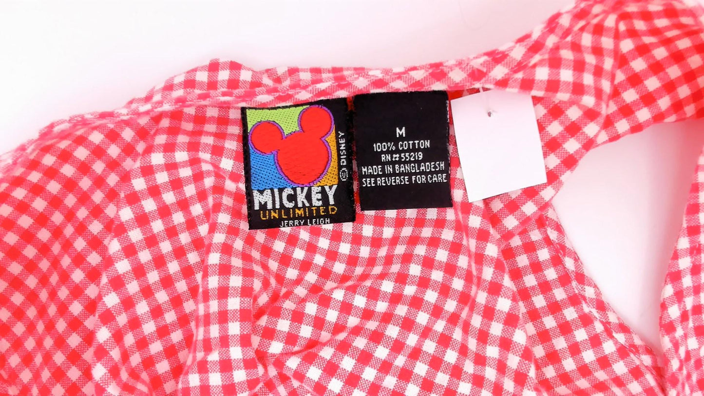 90s Mickey Mouse Pink Gingham Mini Dress Embroidered Cotton Sleeveless Medium