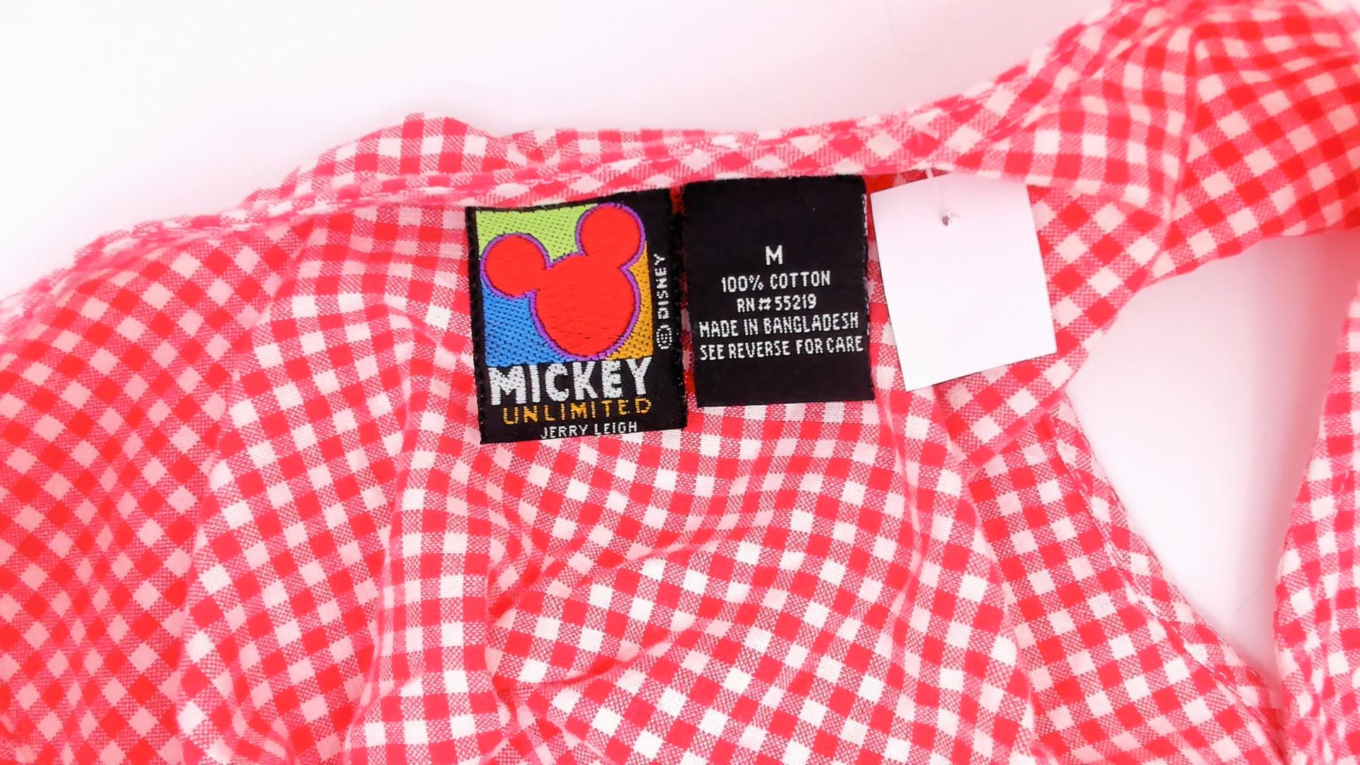 90s Mickey Mouse Pink Gingham Mini Dress Embroidered Cotton Sleeveless Medium