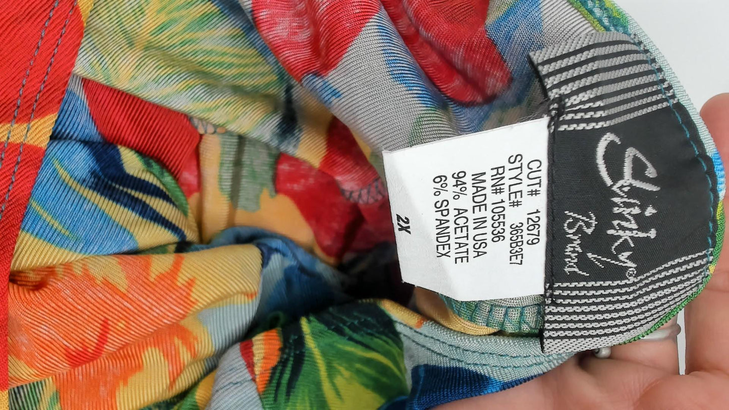 90s Slinky Brand Tropical Hibiscus Dress Scoop Neck Half Sleeve Plus Size XXL