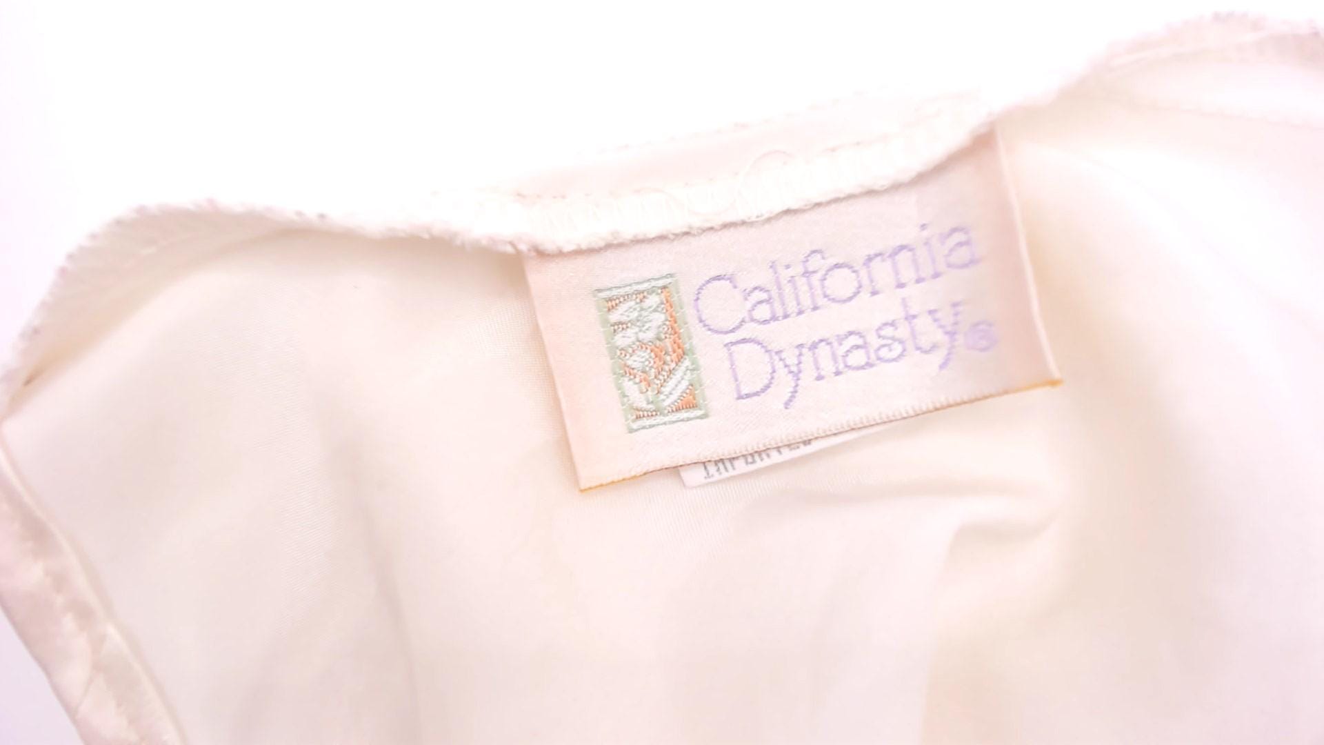 90s California Dynasty Cream Satin Slip Dress Floral Lace Cutwork Open Back Medium M