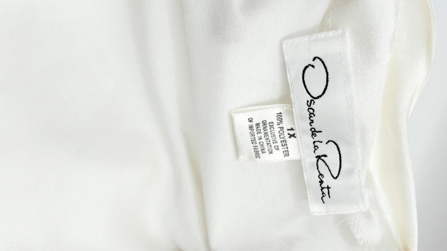 90s Oscar De La Renta Cream Satin Slip Dress Bow Detail Ankle Length Plus Size 1X