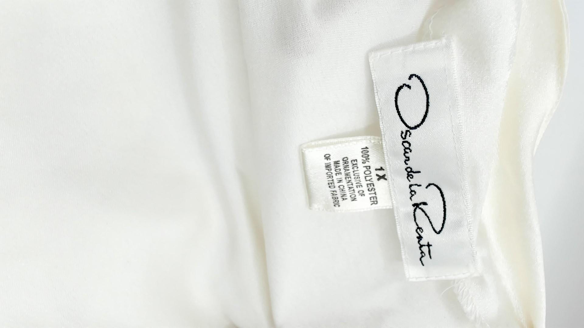 90s Oscar De La Renta Cream Satin Slip Dress Bow Detail Ankle Length Plus Size 1X