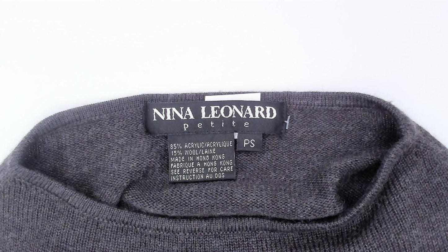 Y2K Nina Leonard Charcoal Knit Maxi Dress Short Sleeve Column Grey Small Petite