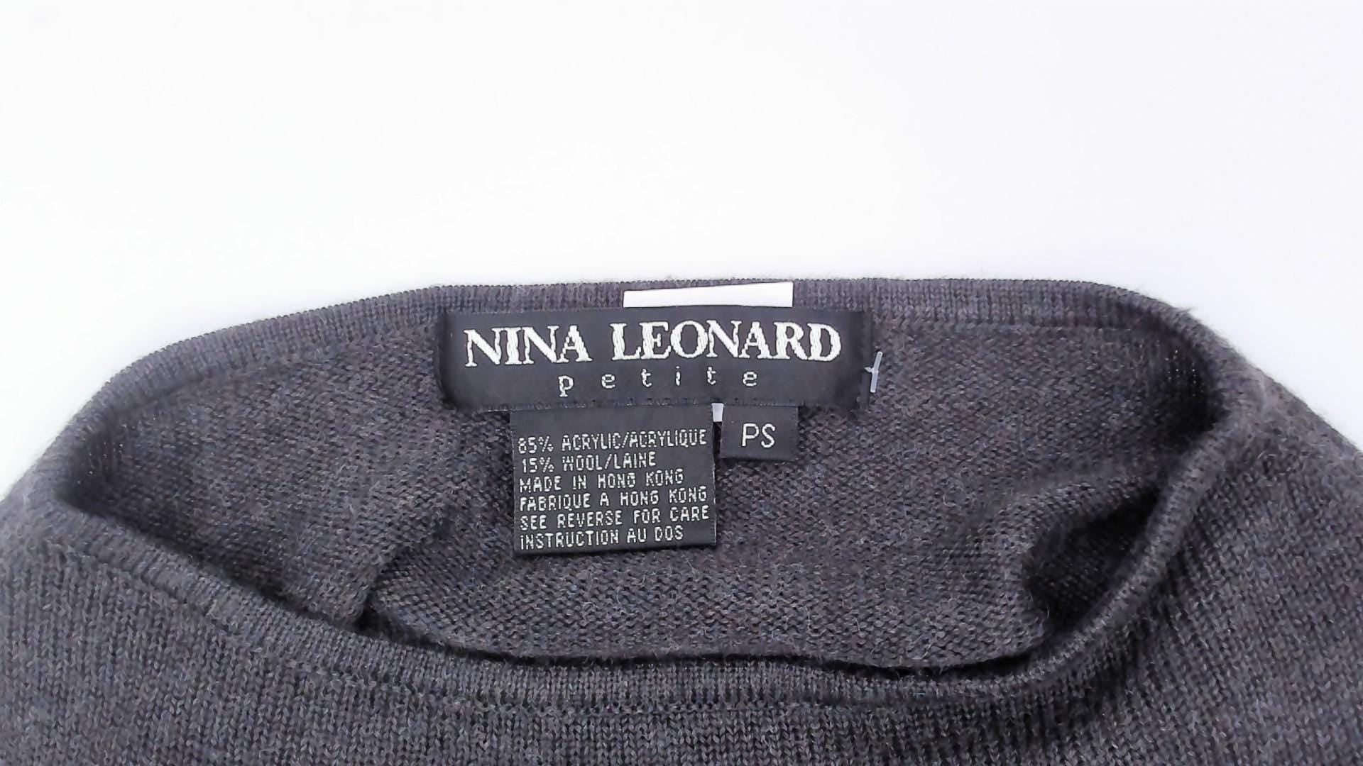 Y2K Nina Leonard Charcoal Knit Maxi Dress Short Sleeve Column Grey Small Petite