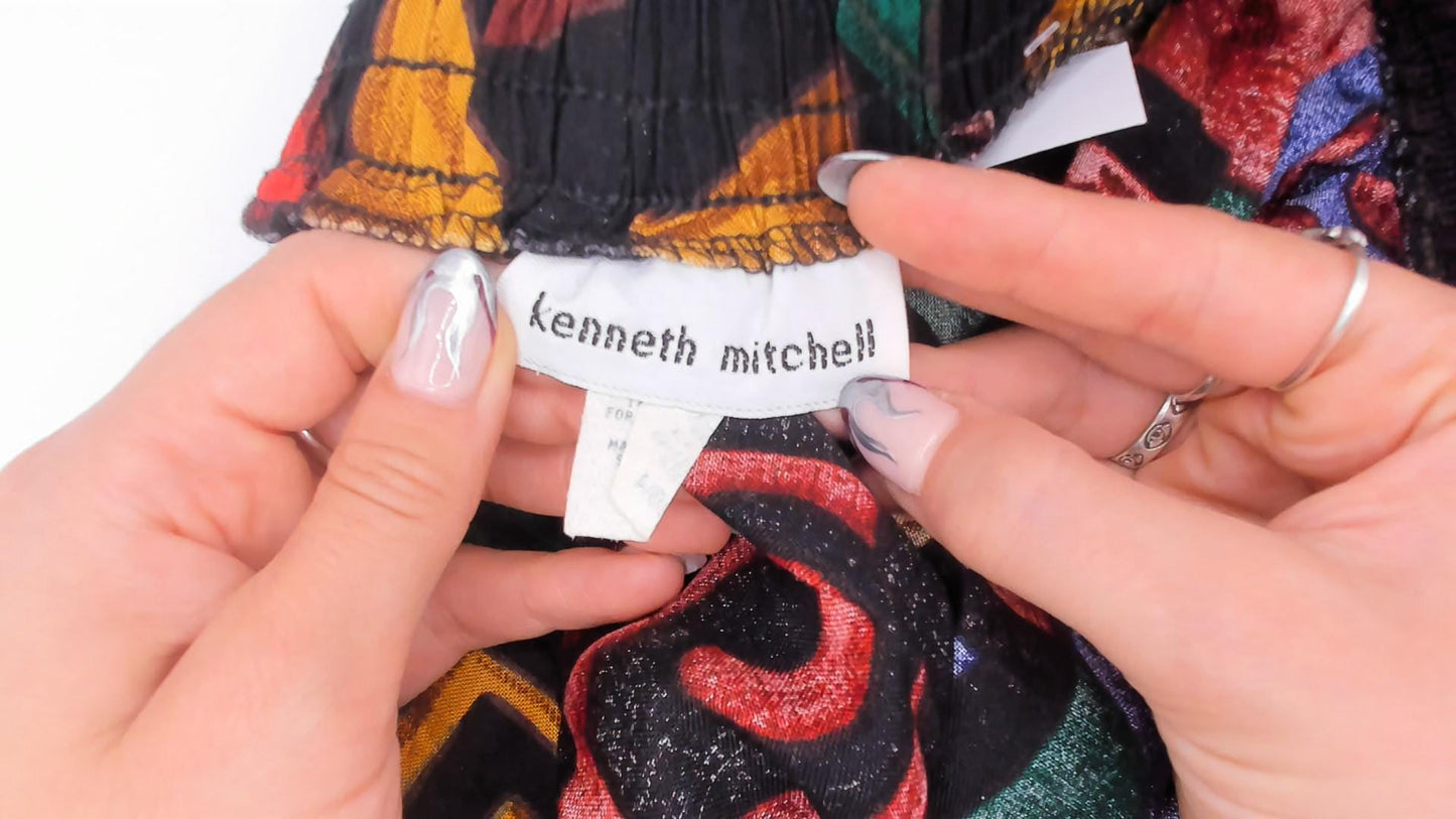 90s Kenneth Mitchell Midi Skirt Geometric Spiral Print Multicolor Size 20W
