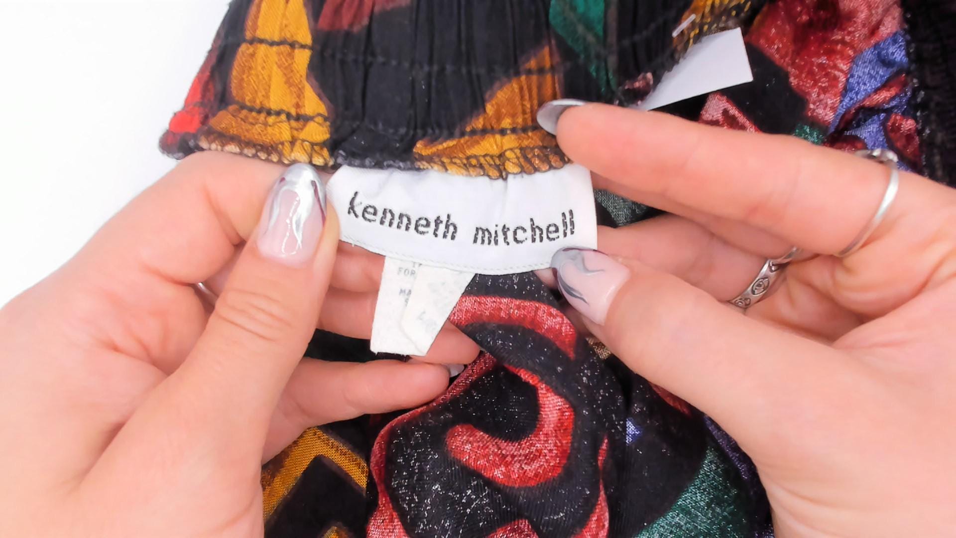 90s Kenneth Mitchell Midi Skirt Geometric Spiral Print Multicolor Size 20W