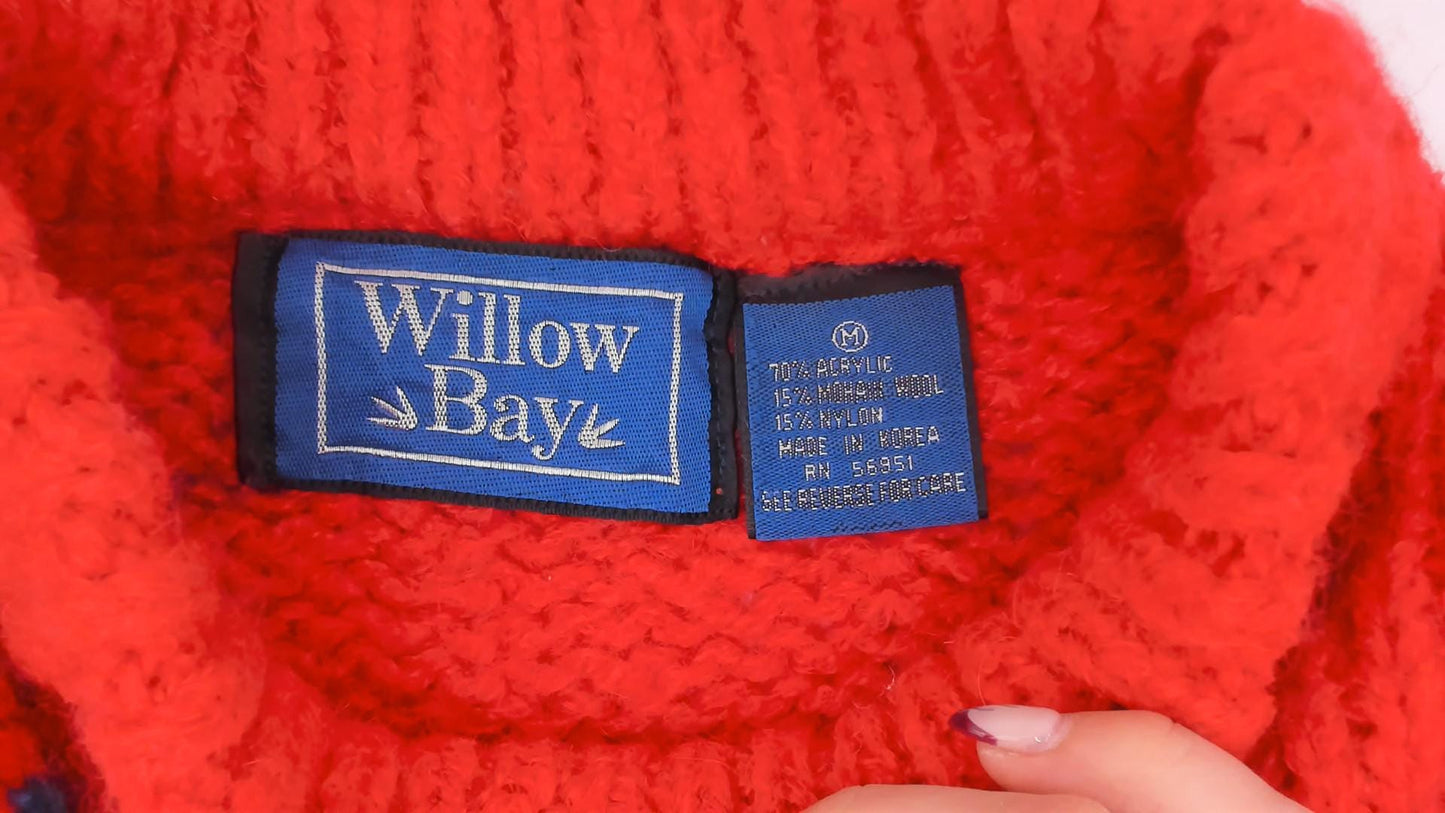 90s Willow Bay Southwestern Diamond Knit Pullover Red Green Blue Medium