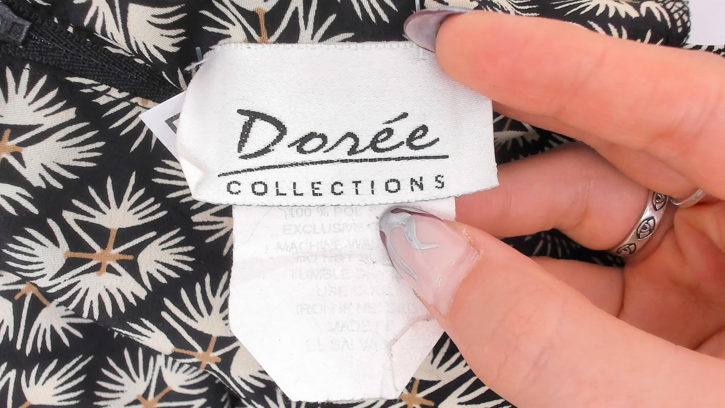 90s Dorée Collections Diamond Lattice Maxi Dress Black Cream Keyhole Large L